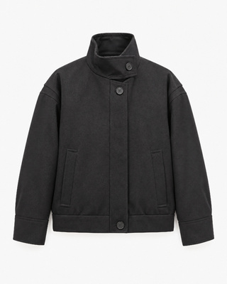 Black wool-blend jacket with a stand-up collar