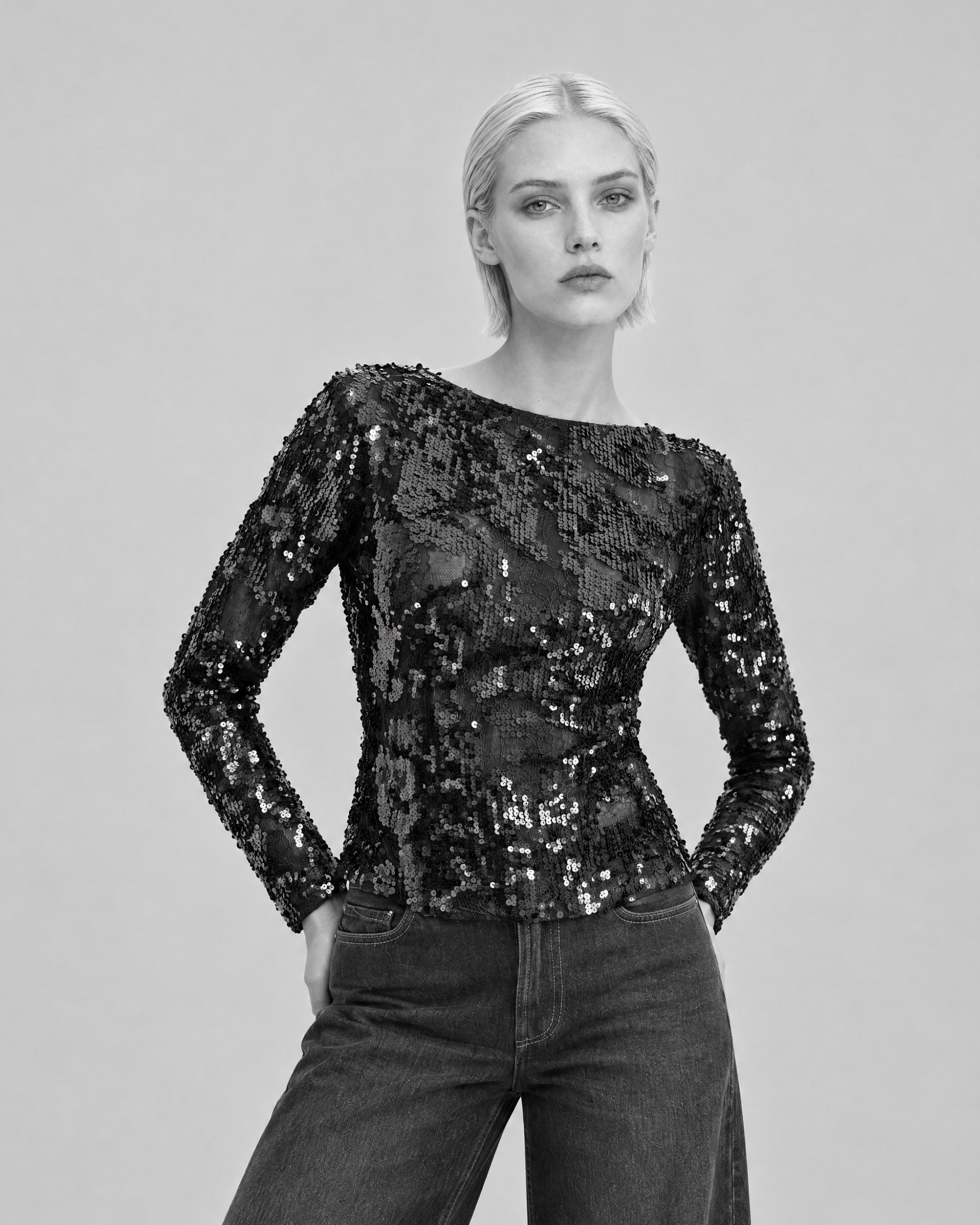 Black lace and sequin top