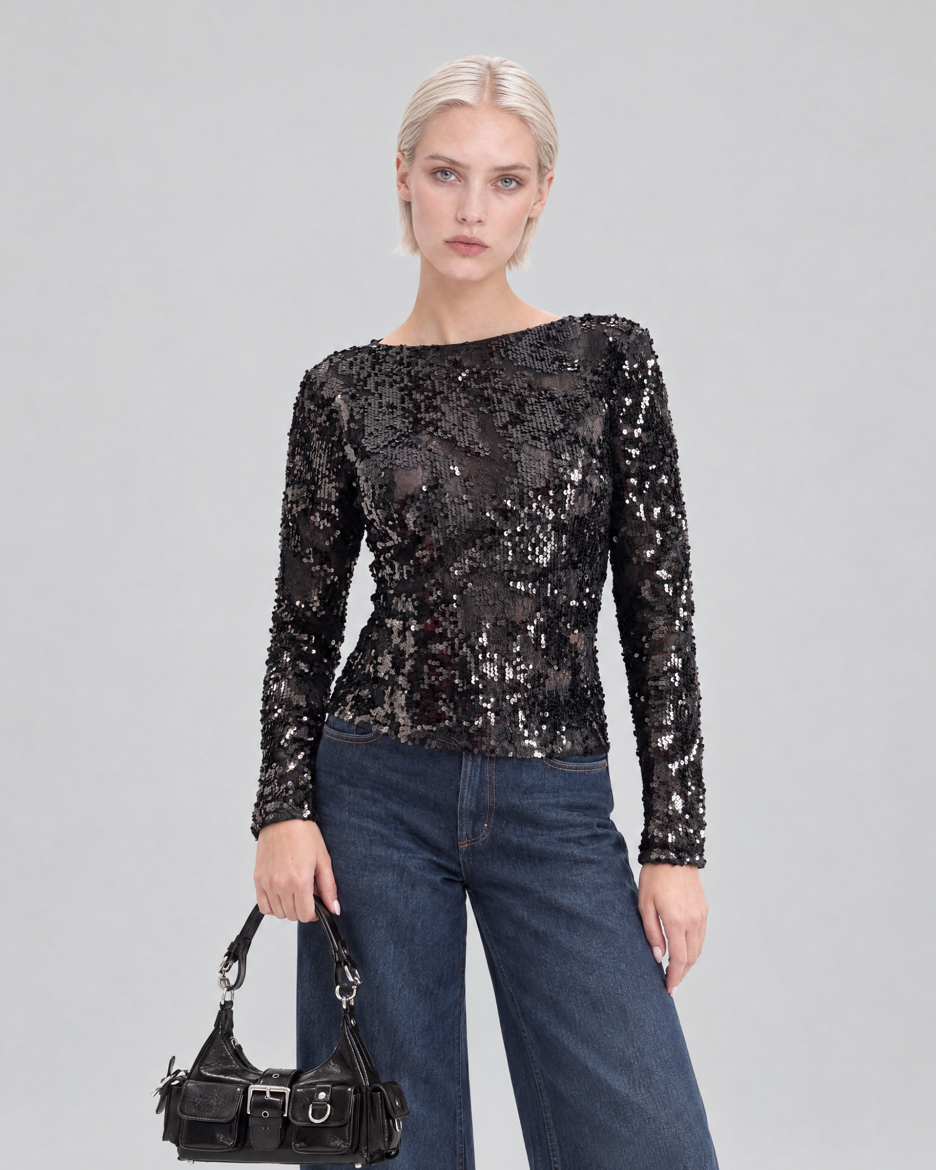 Black lace and sequin top