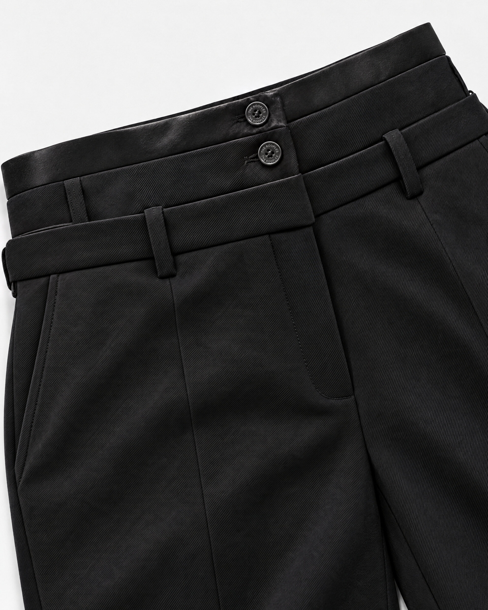 Black wool tuxedo pants with three belts
