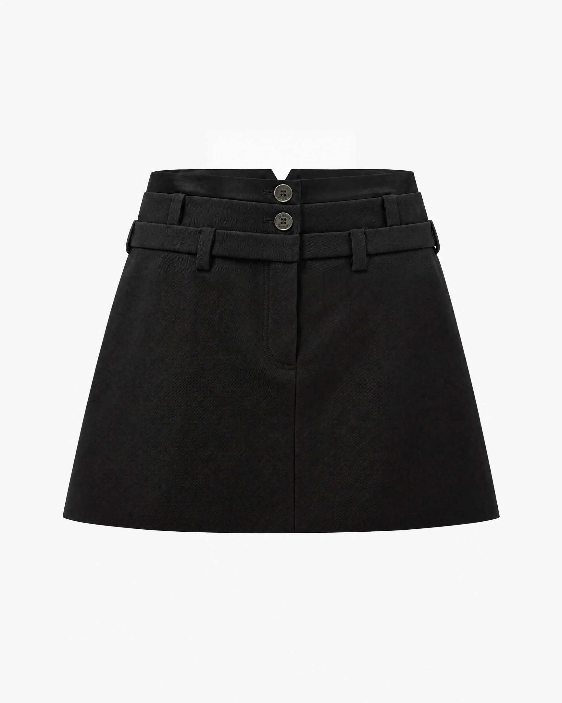 Short wool skirt with three black belts