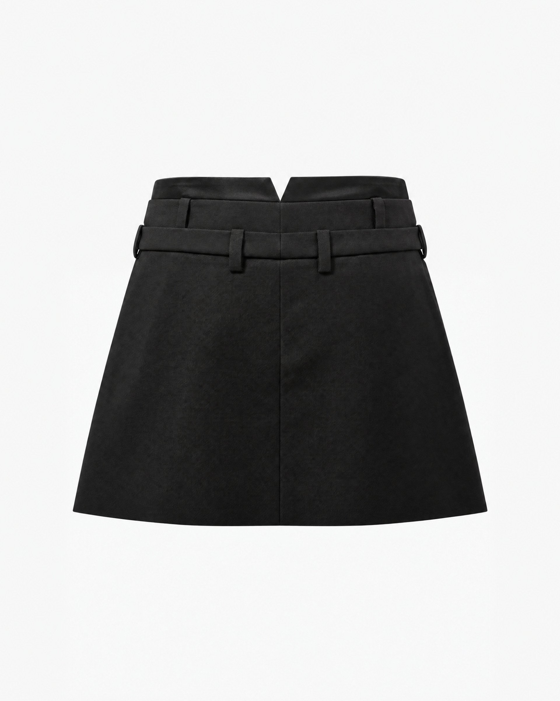 Short wool skirt with three black belts
