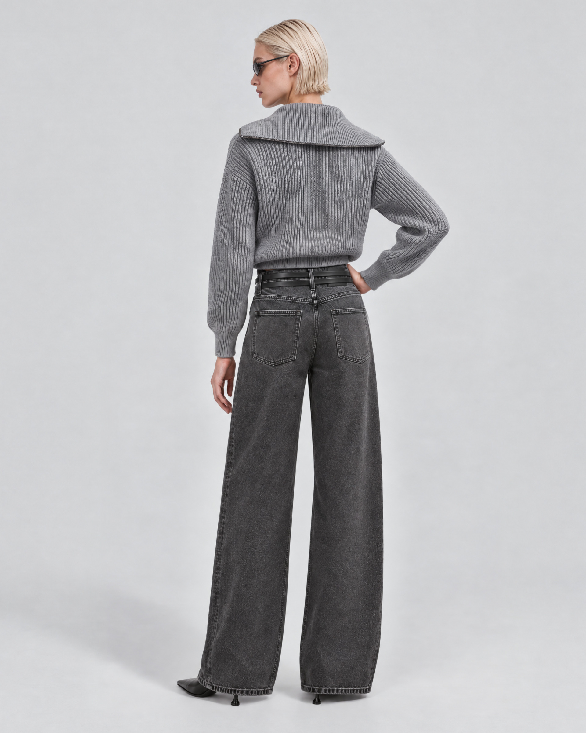 Black, faded, wide-leg jeans