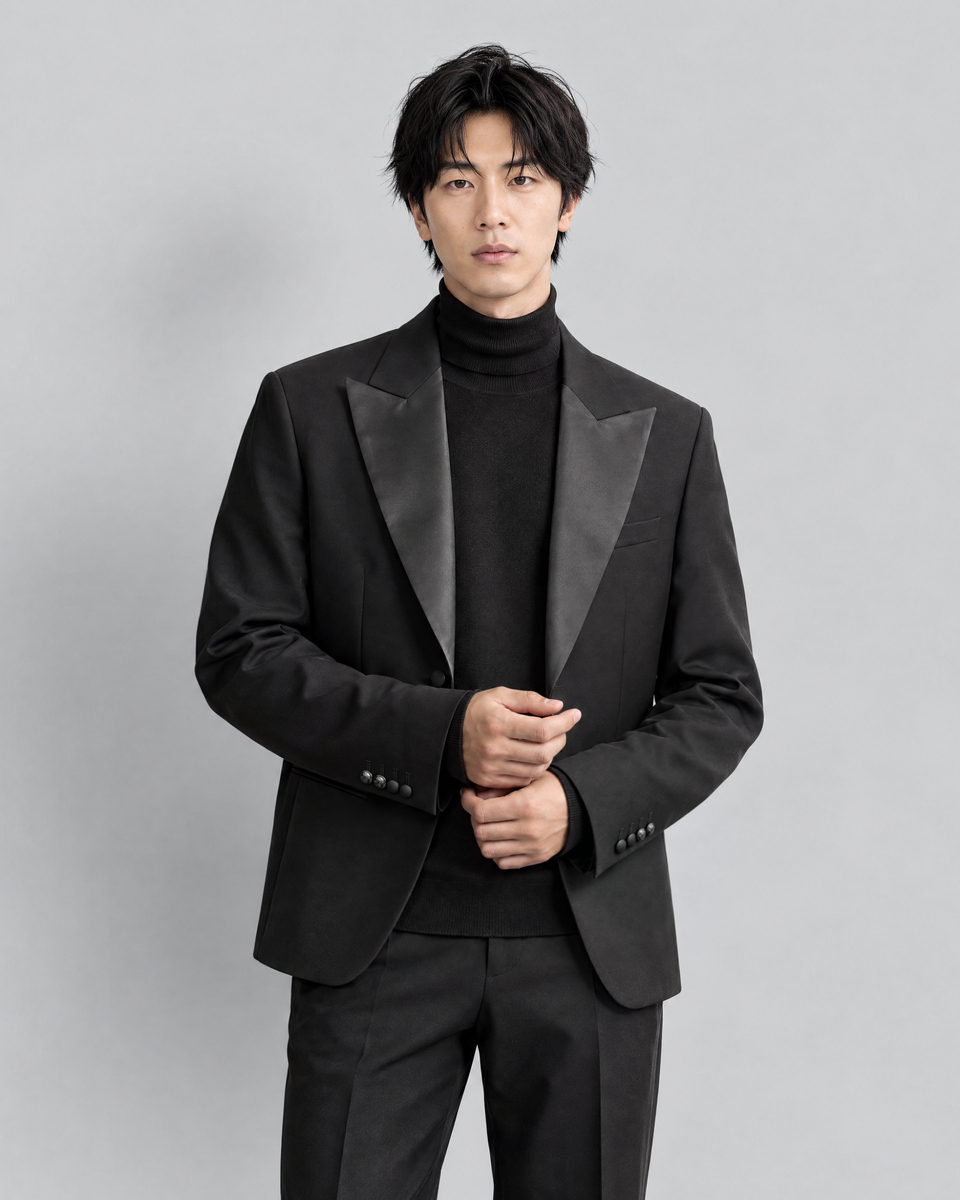 Black wool tuxedo jacket