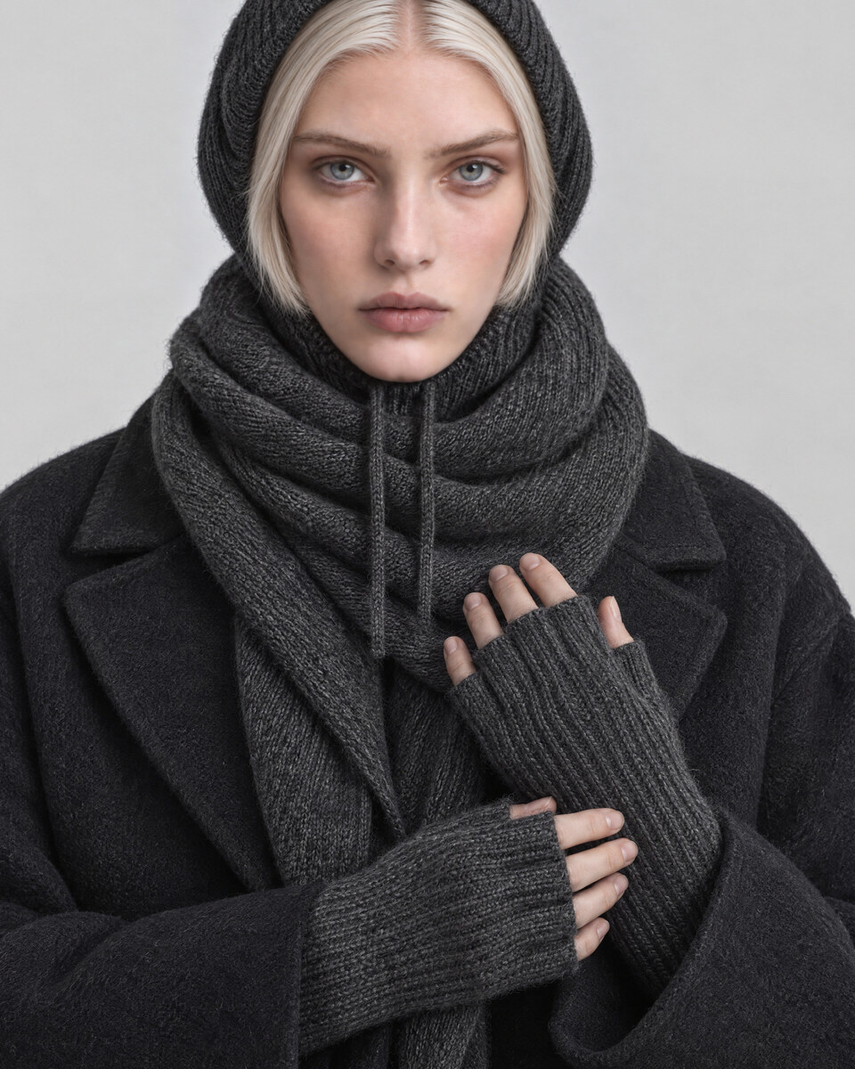 Gray wool and yak mittens