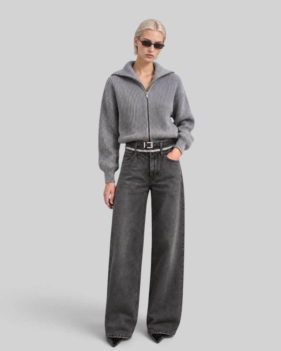 Black, faded, wide-leg jeans