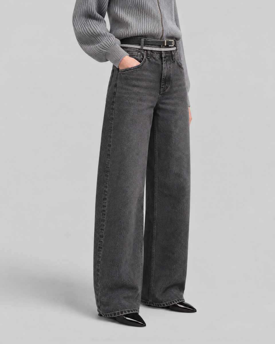 Black, faded, wide-leg jeans