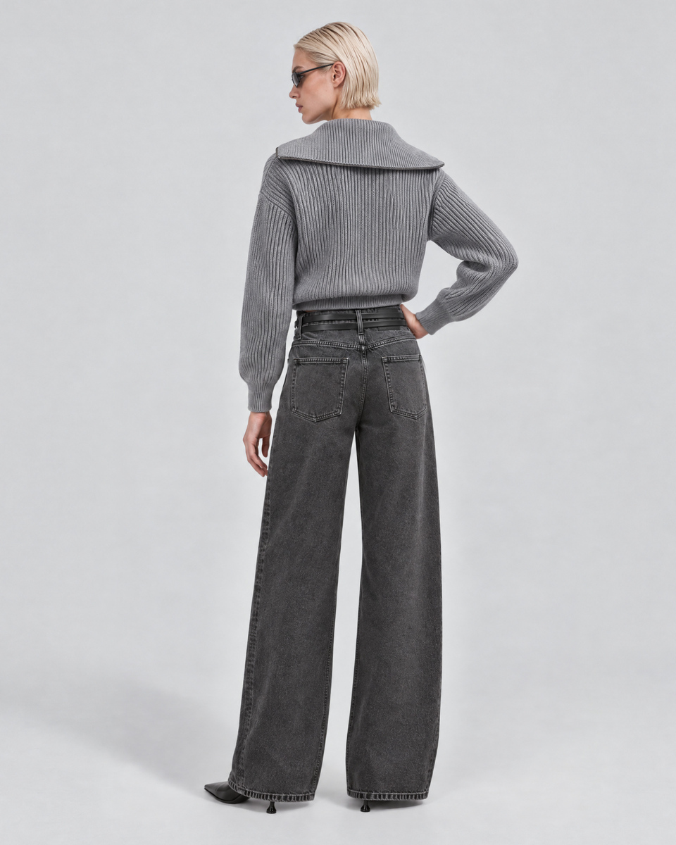 Black, faded, wide-leg jeans