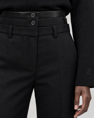 Black wool tuxedo pants with three belts