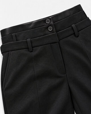Black wool tuxedo pants with three belts