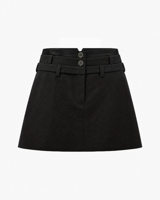 Short wool skirt with three black belts