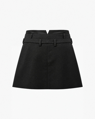 Short wool skirt with three black belts