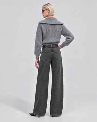 Black, faded, wide-leg jeans