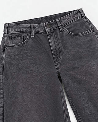 Black, faded, wide-leg jeans