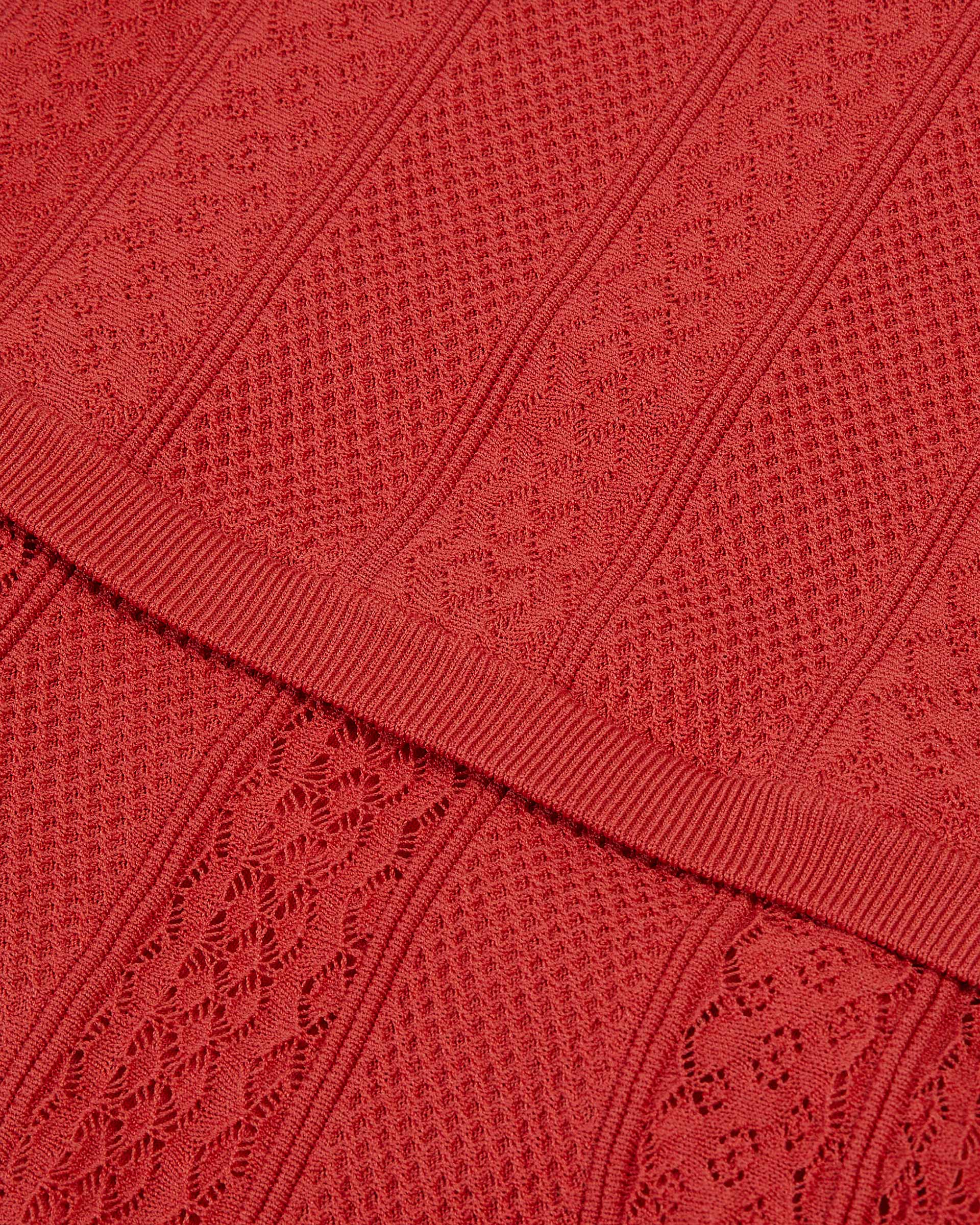 Short red openwork knit dress
