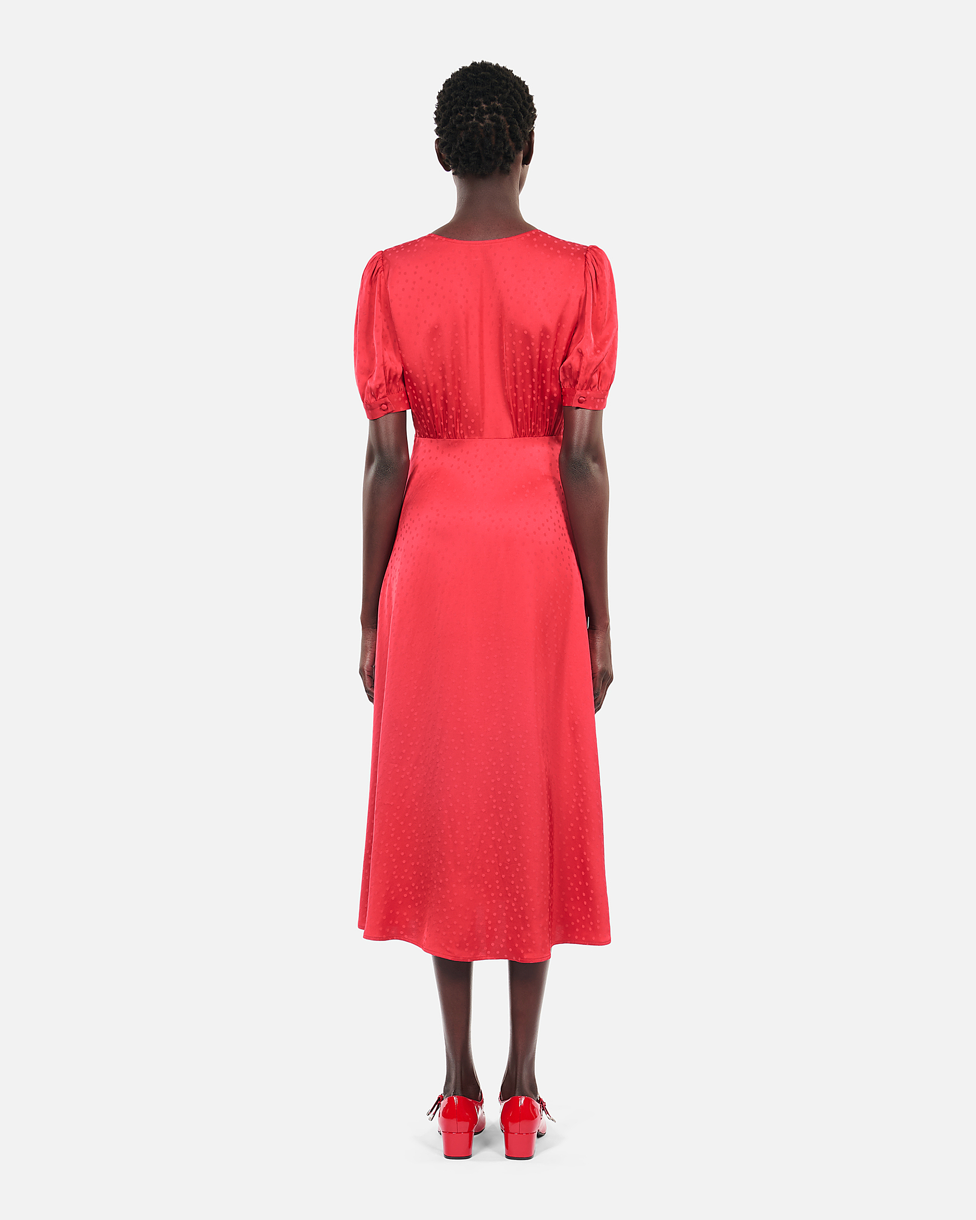 Red long dress with buttoning