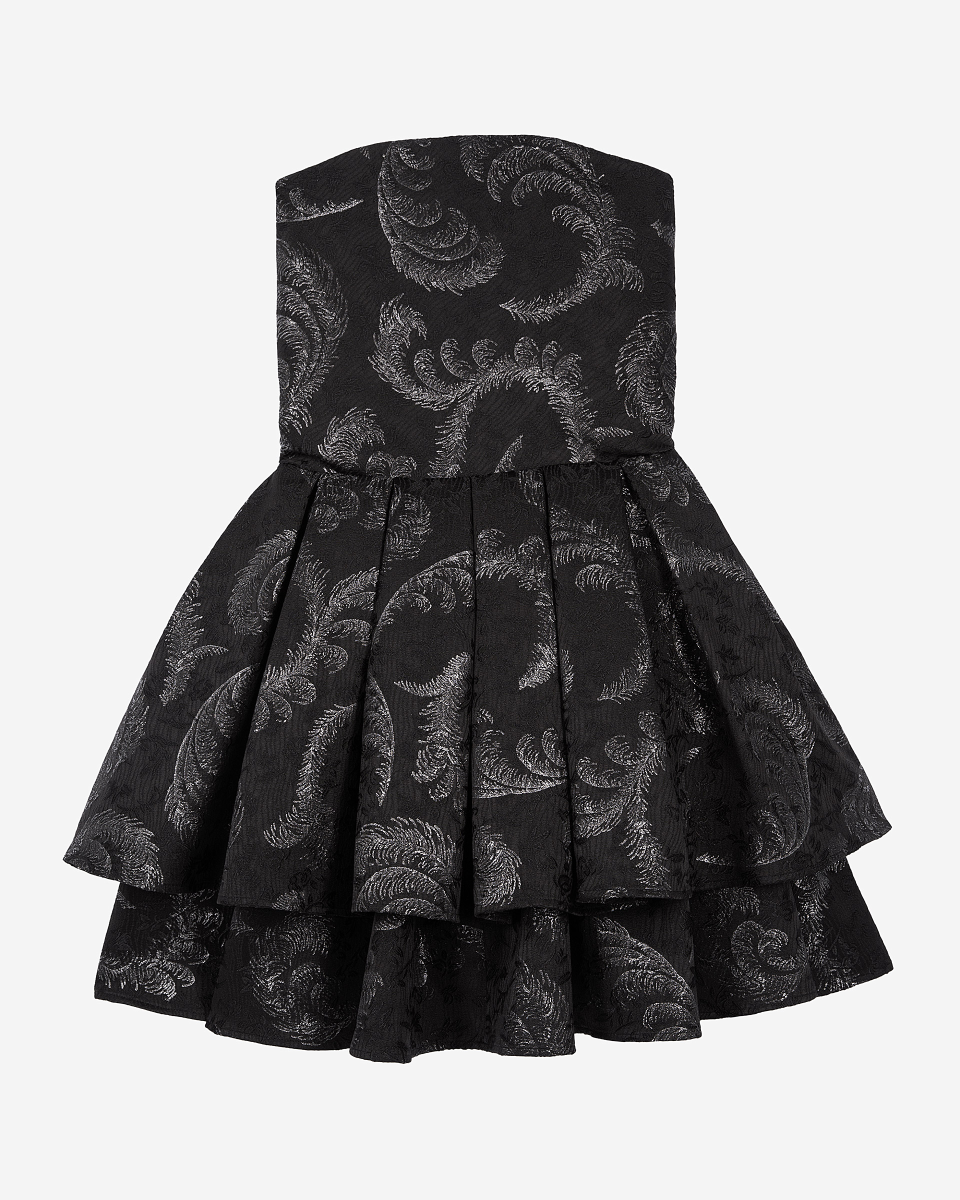 Black jacquard strapless short dress