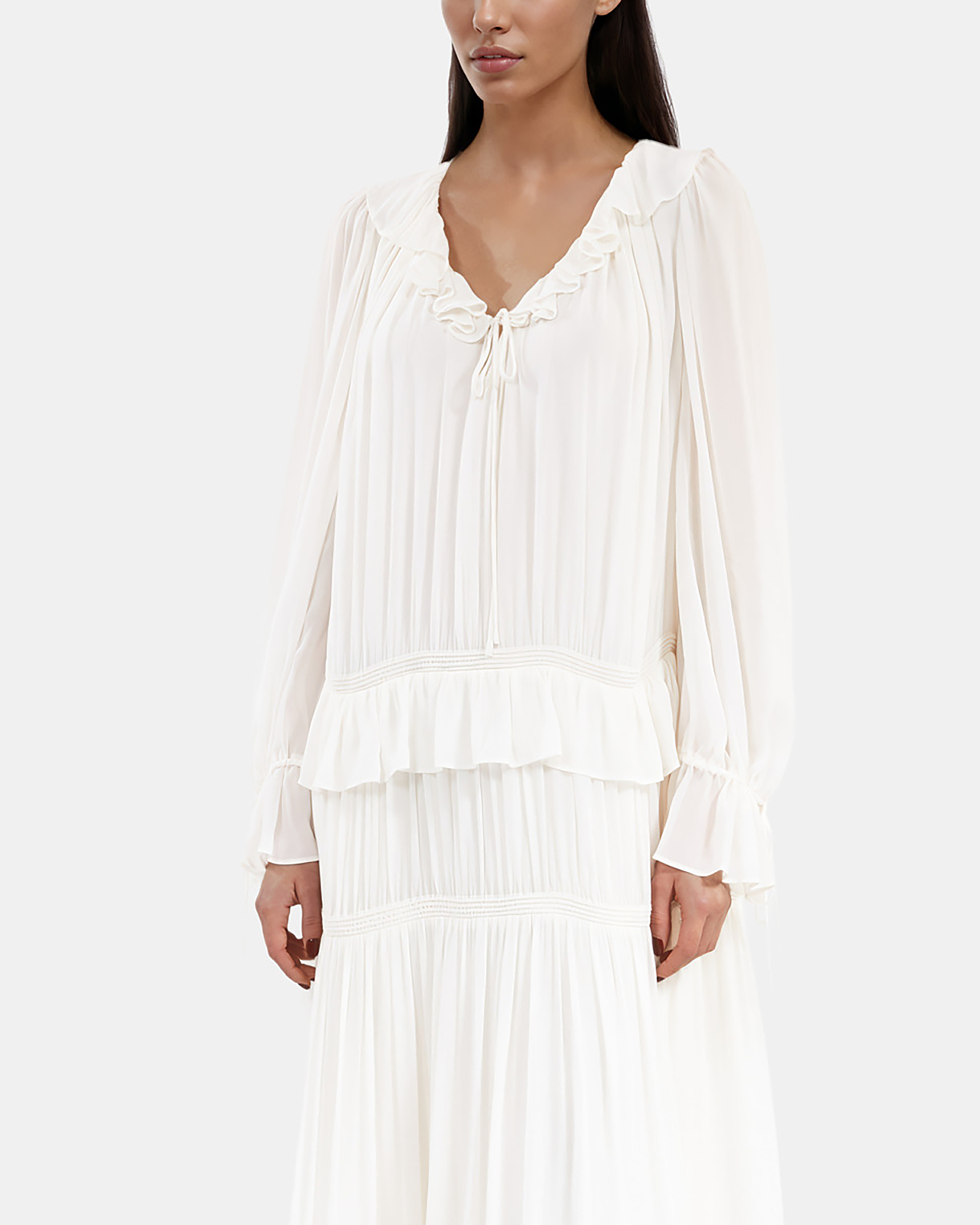 Ecru lavaliere collar dress