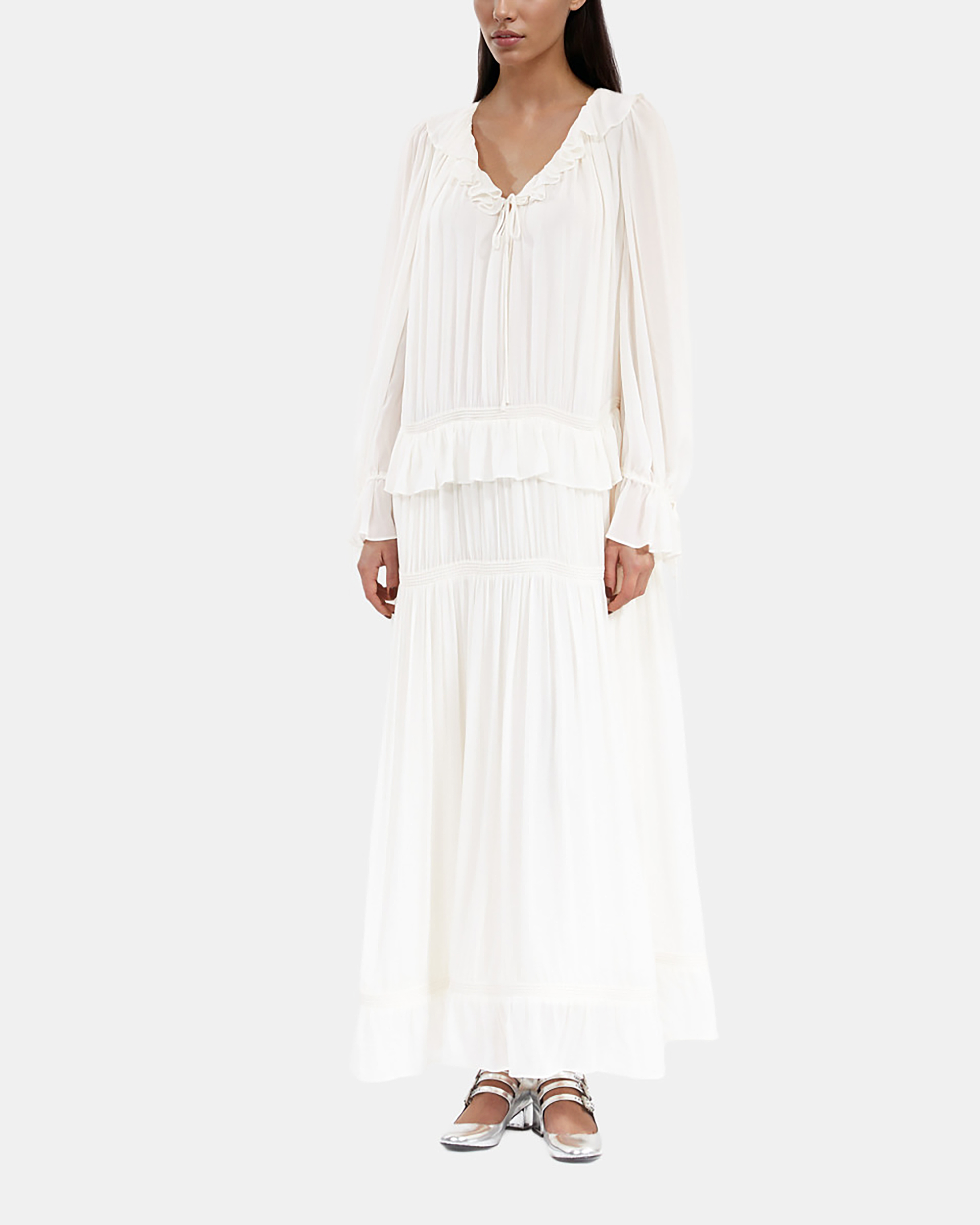 Ecru lavaliere collar dress