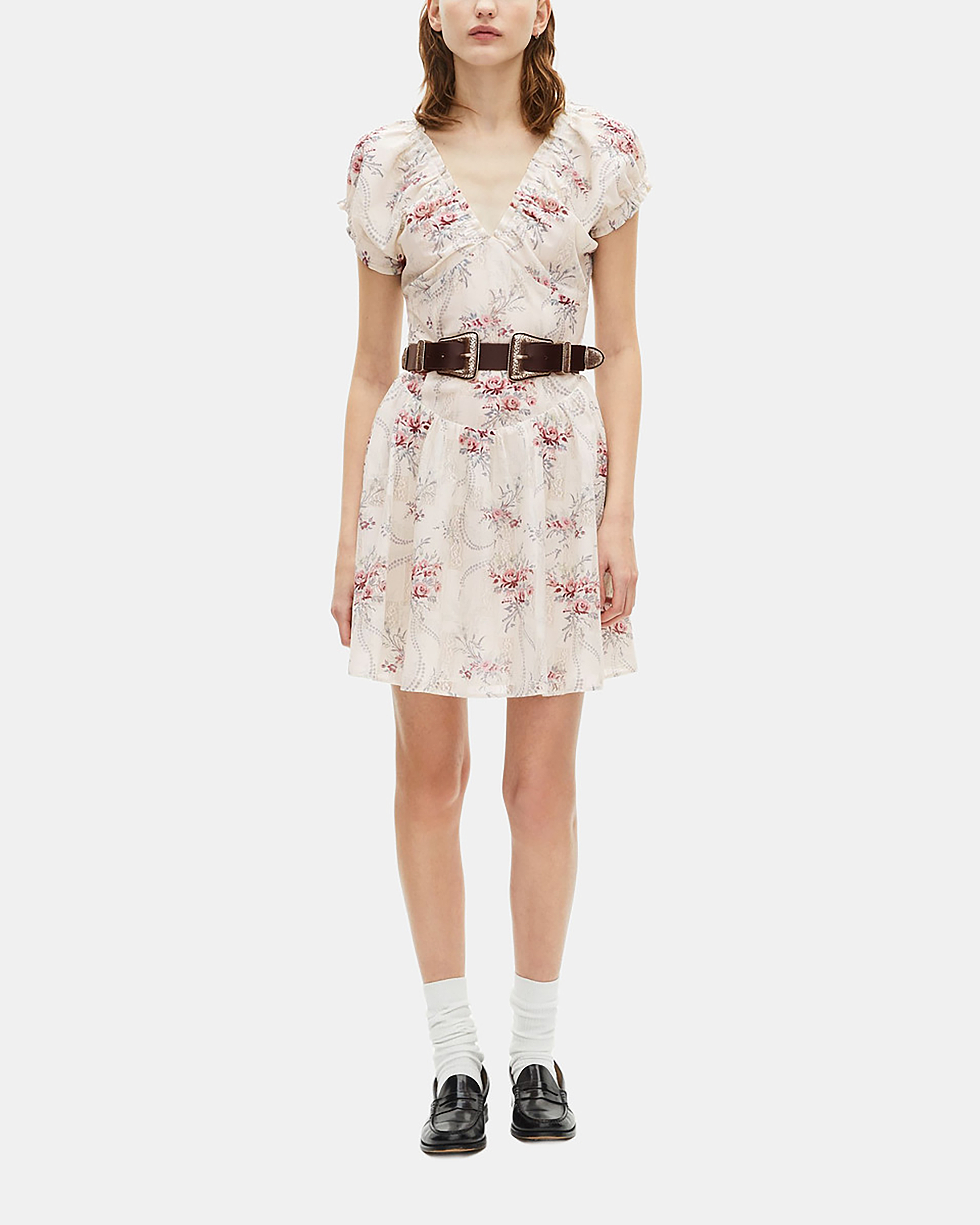 Short white floral print dress