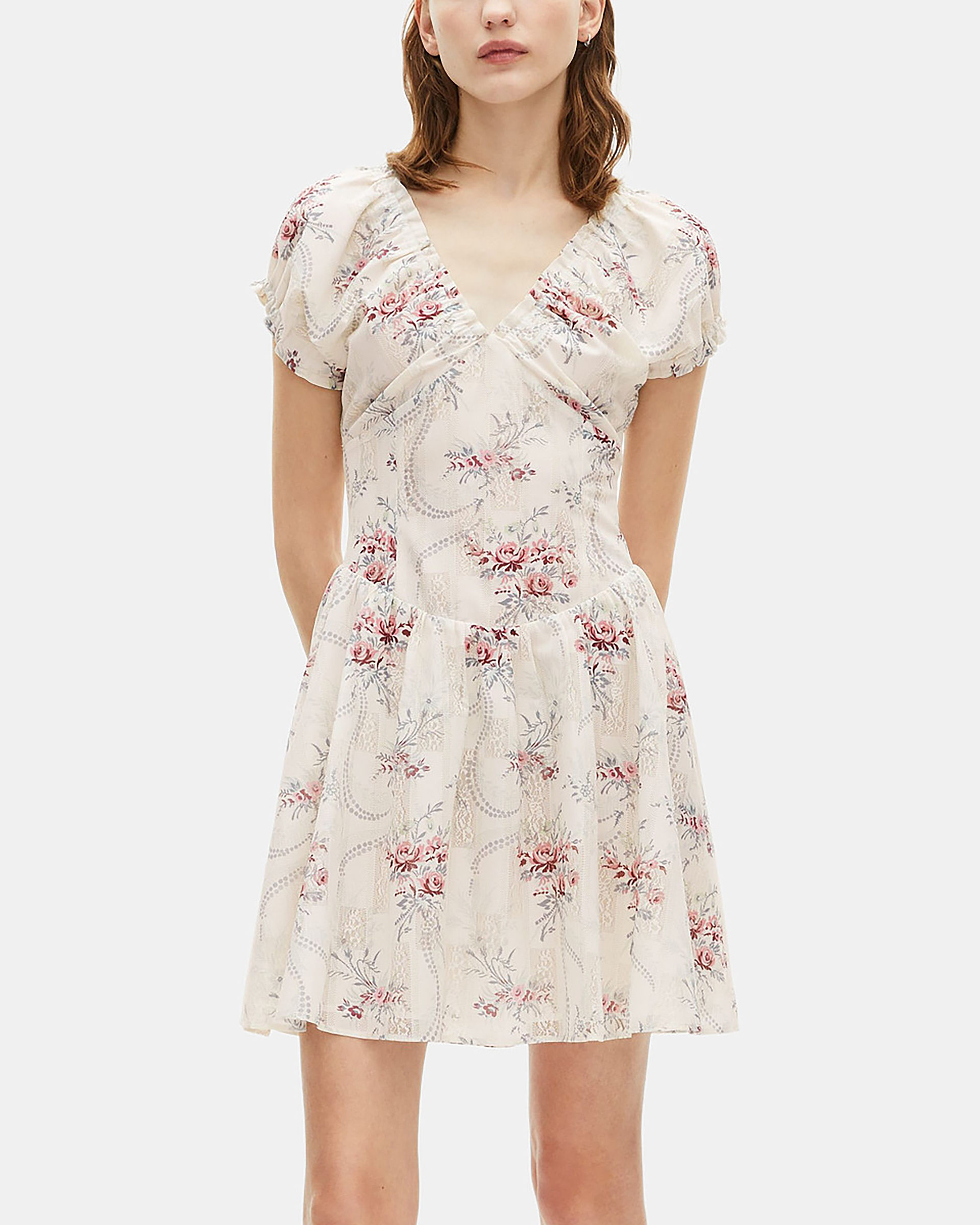 Short white floral print dress