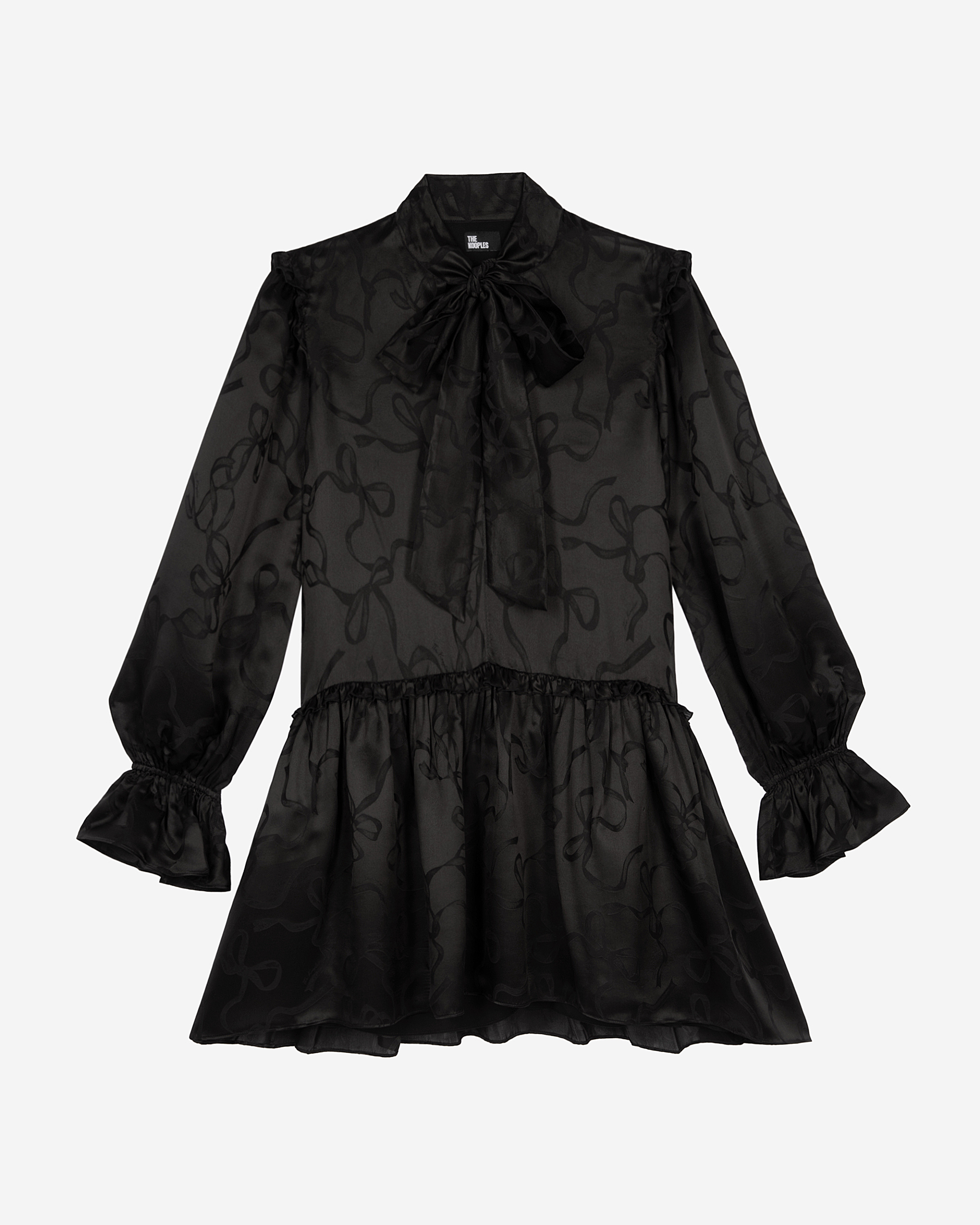 Short jacquard dress with ribbon print