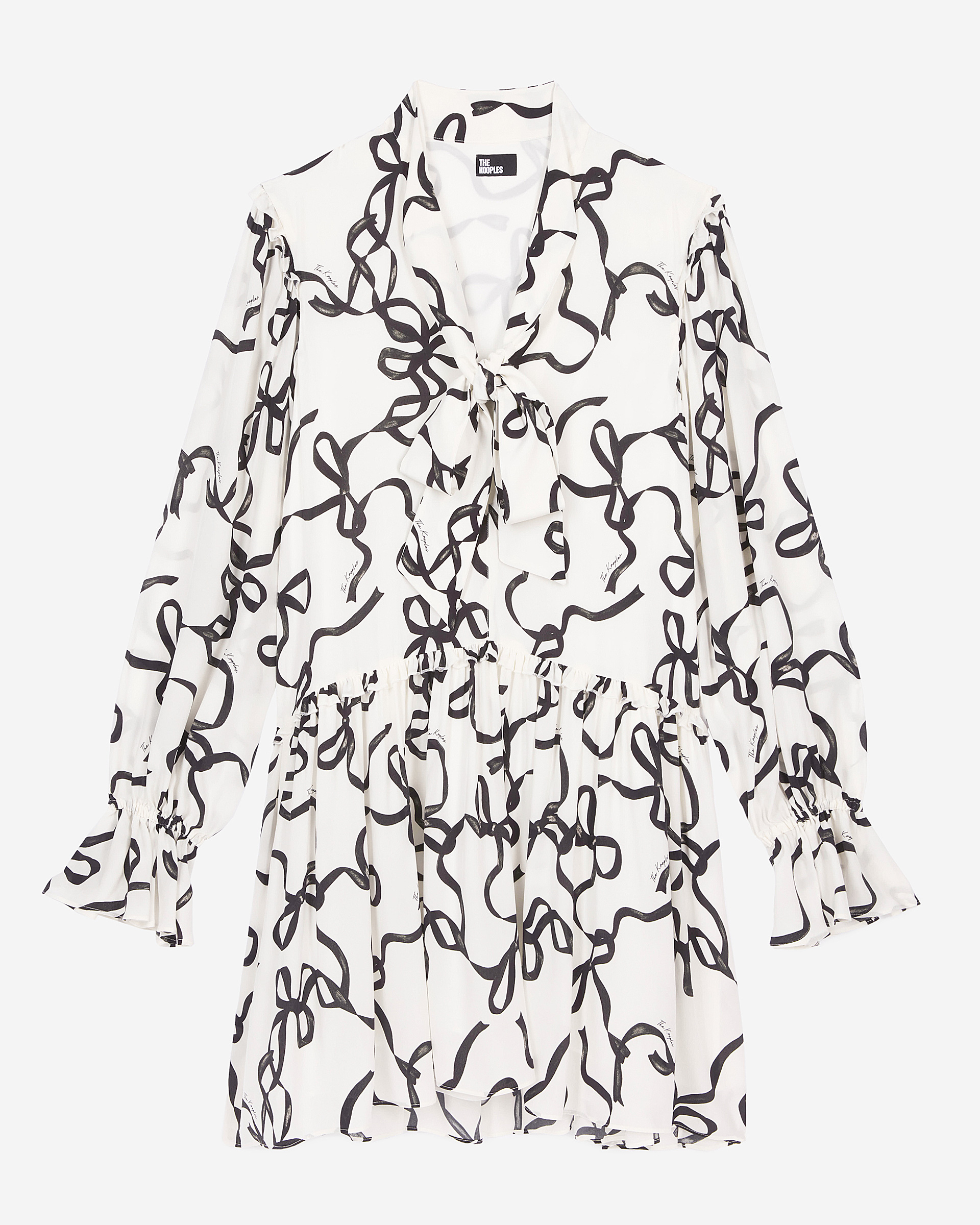 Ribbon-print silk short dress