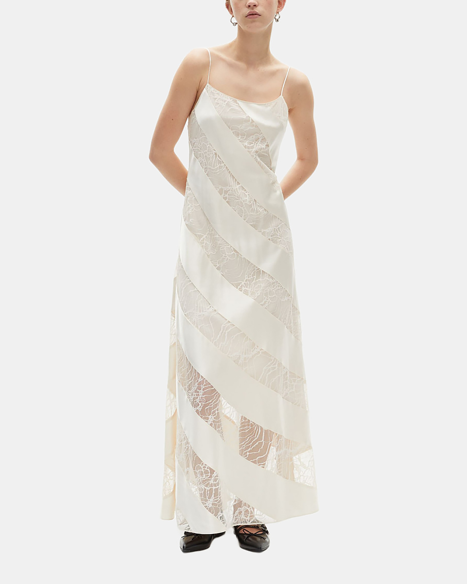 Long ecru lace and silk babydoll dress