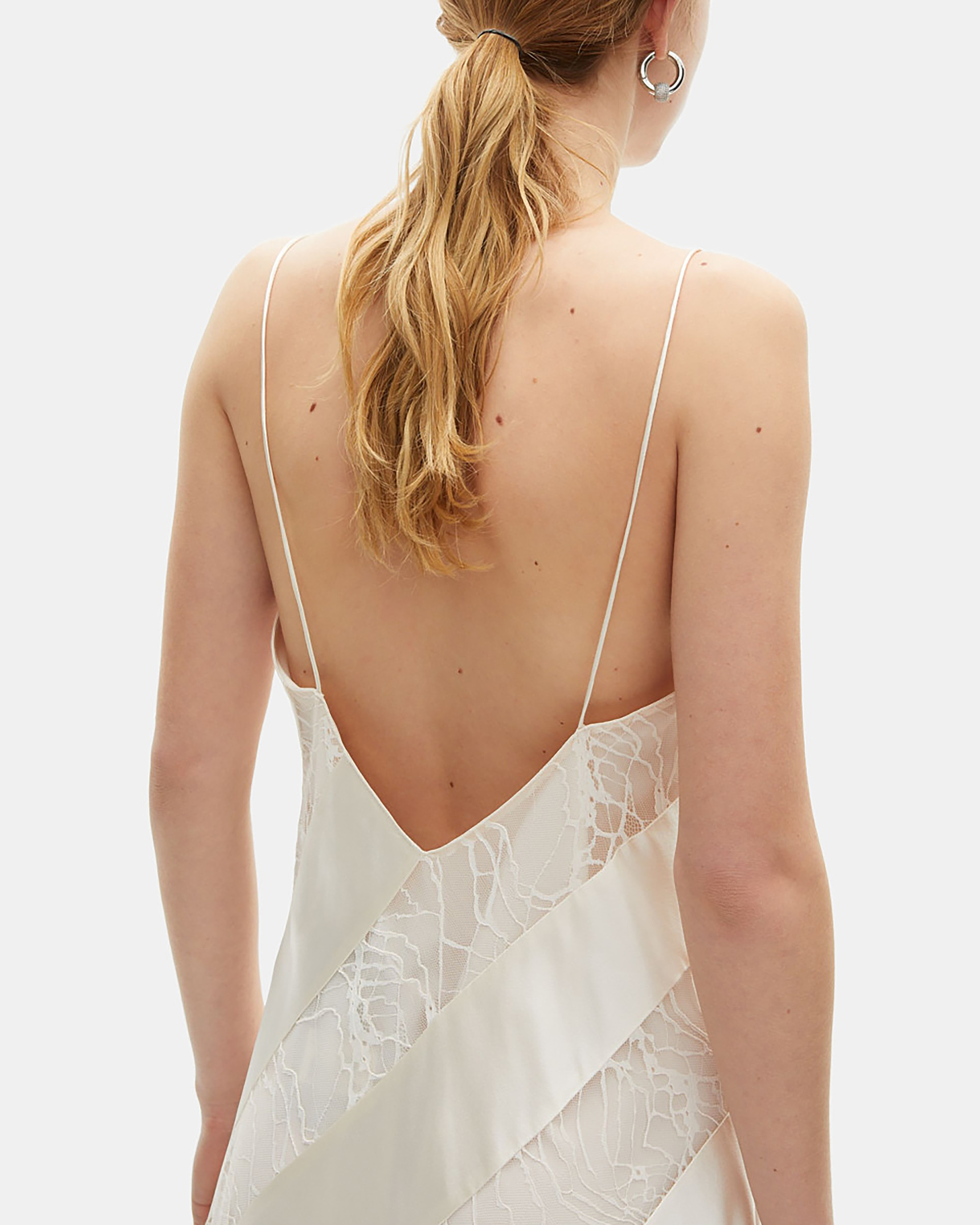 Long ecru lace and silk babydoll dress