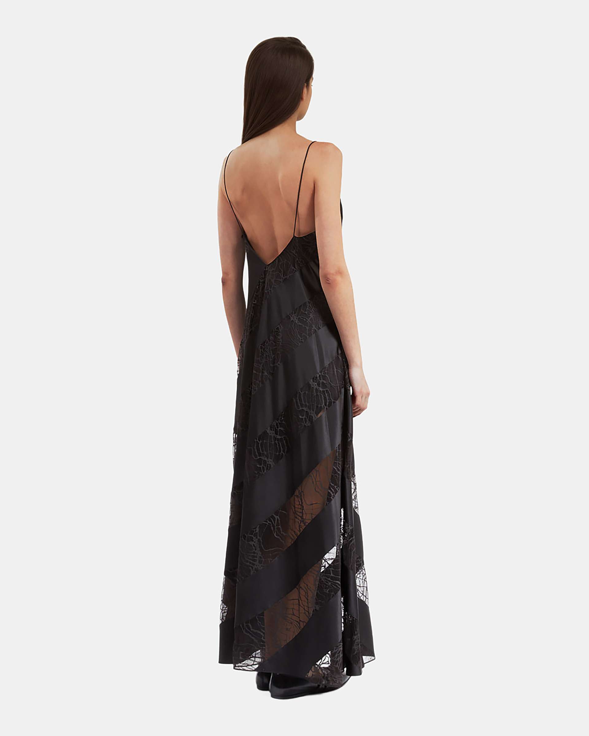 Black silk and lace long babydoll dress
