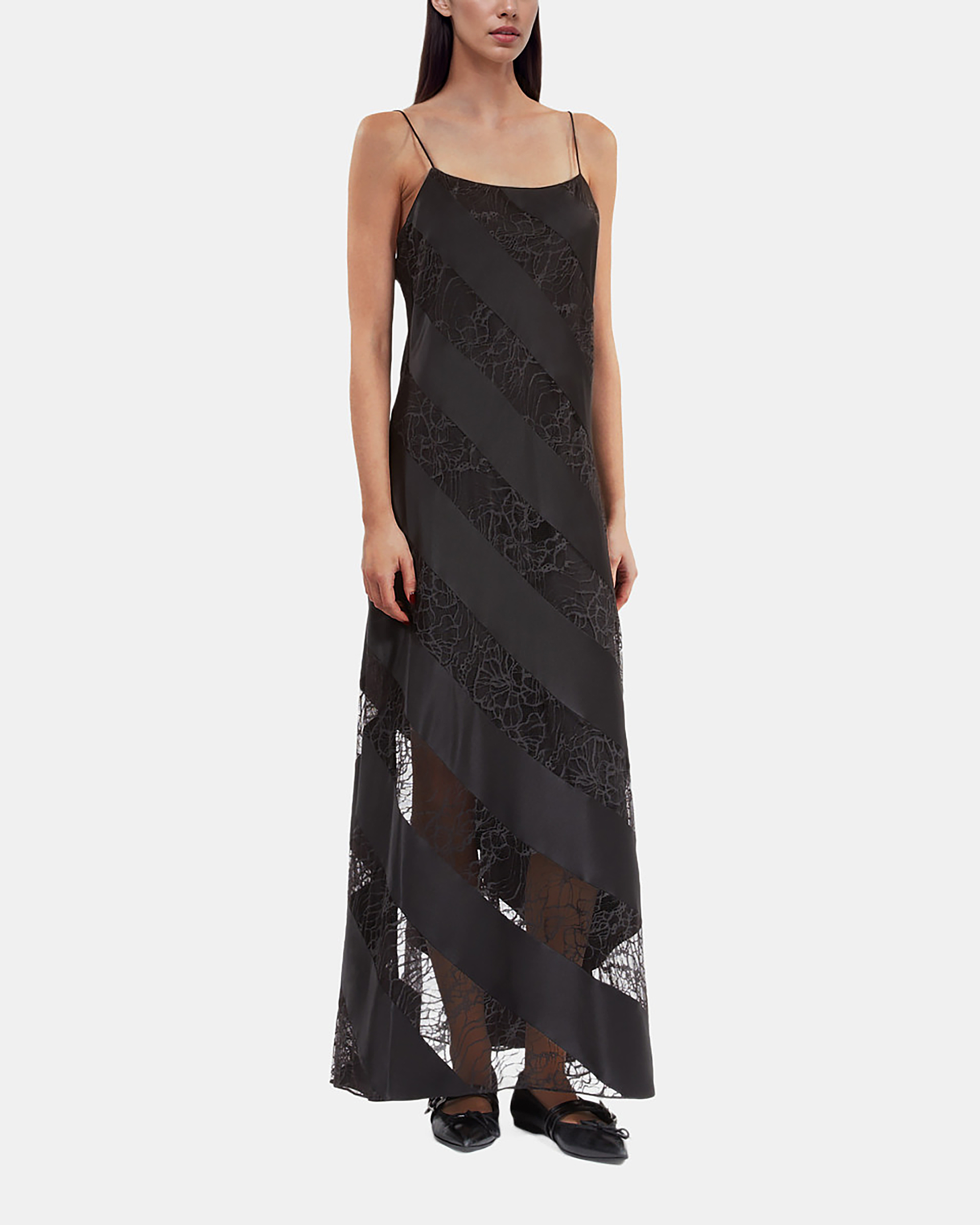 Black silk and lace long babydoll dress