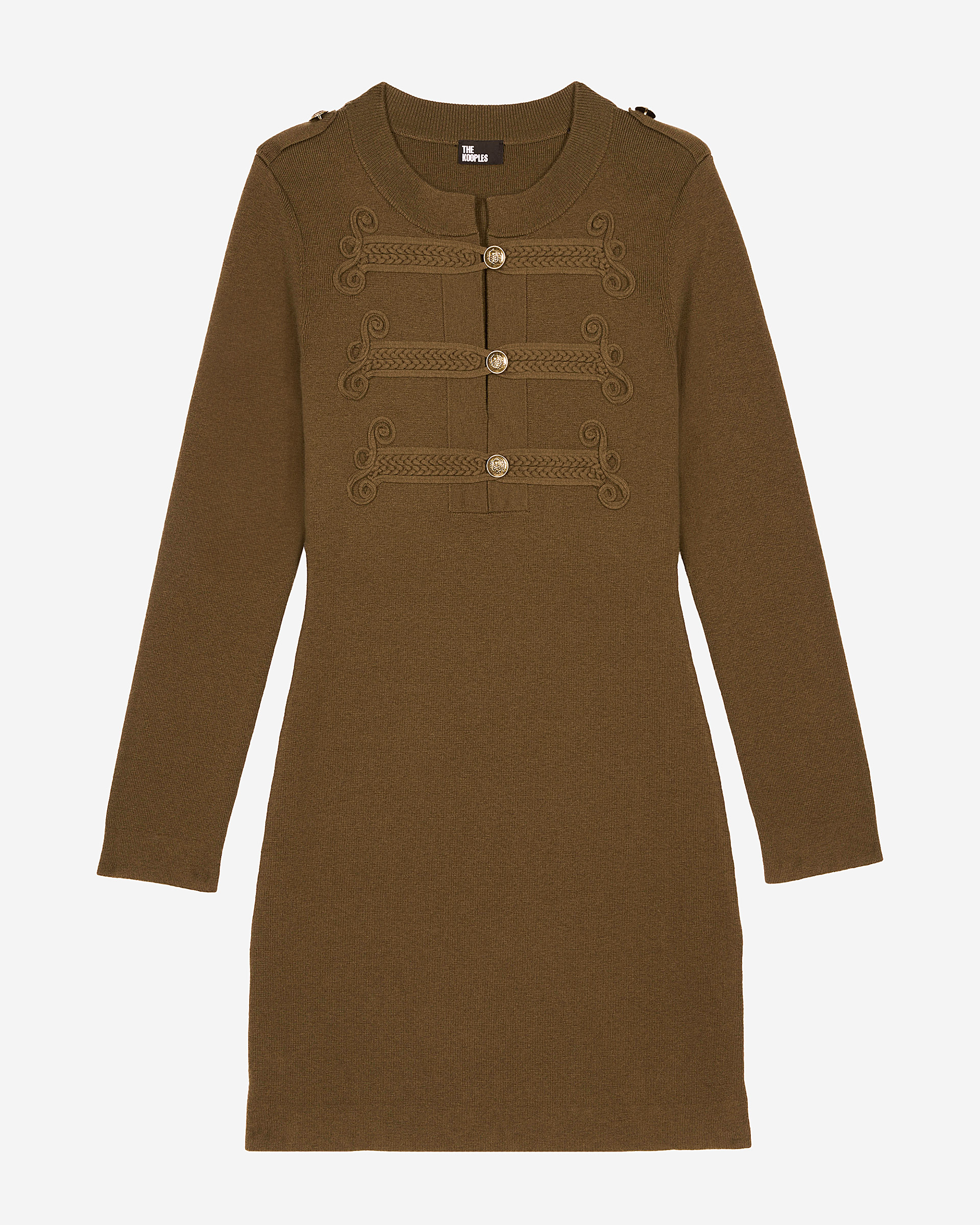 Officer-style short dress in khaki knit