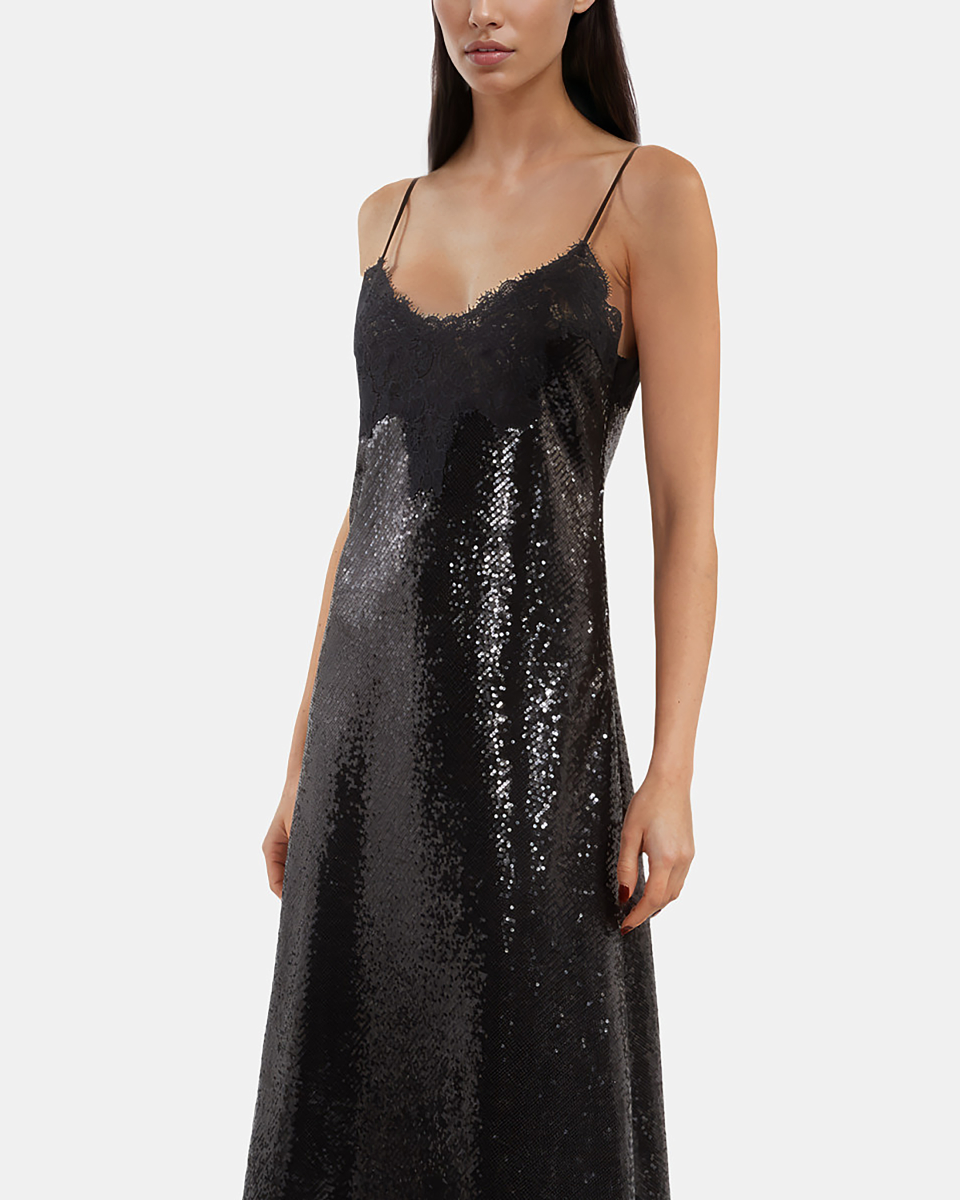 Black sequinned long babydoll dress
