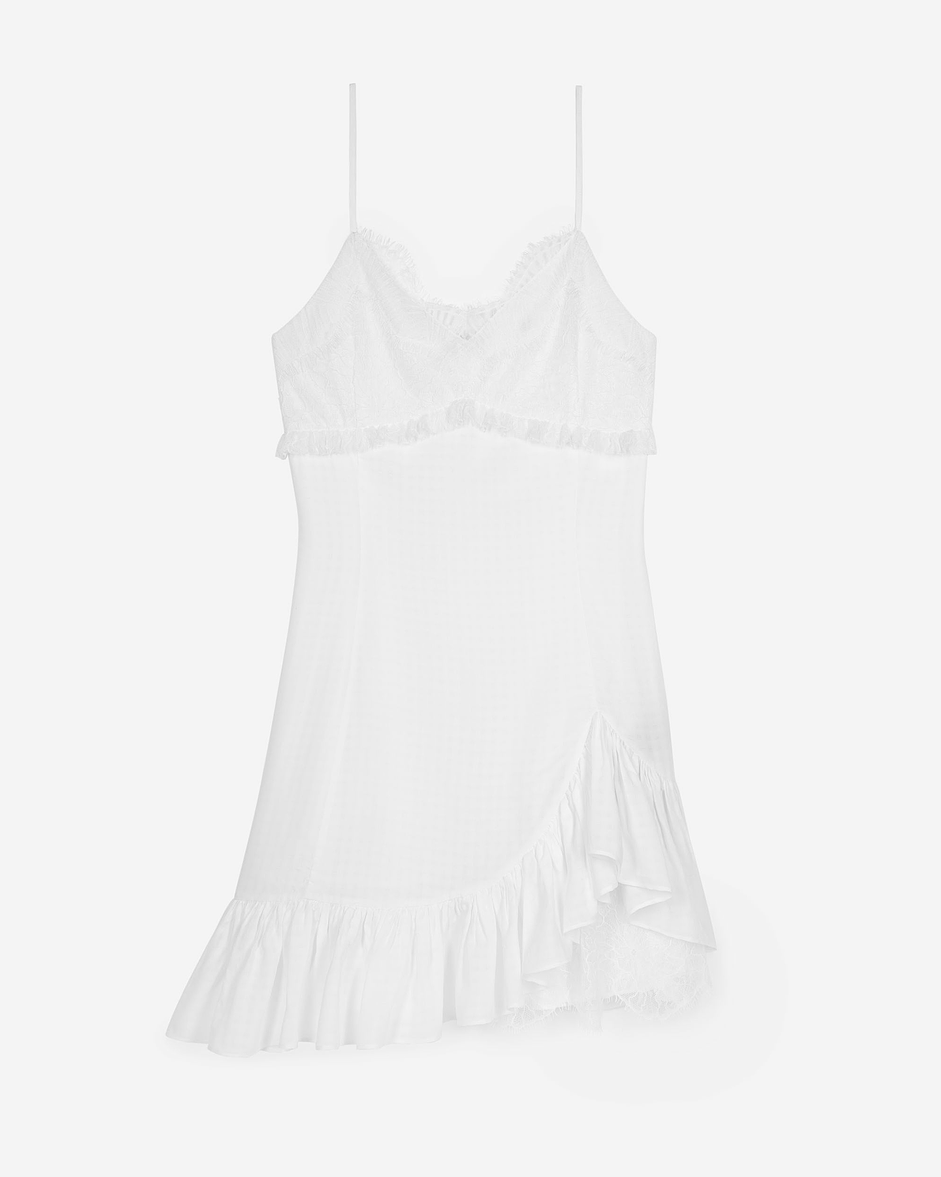Short dress with ecru lace