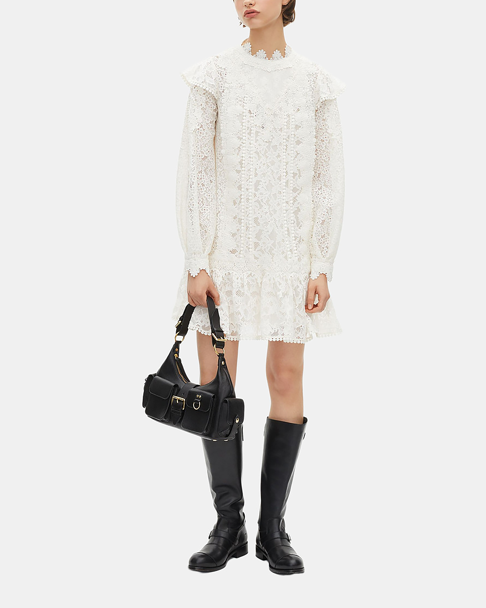 Short dress in ecru lace