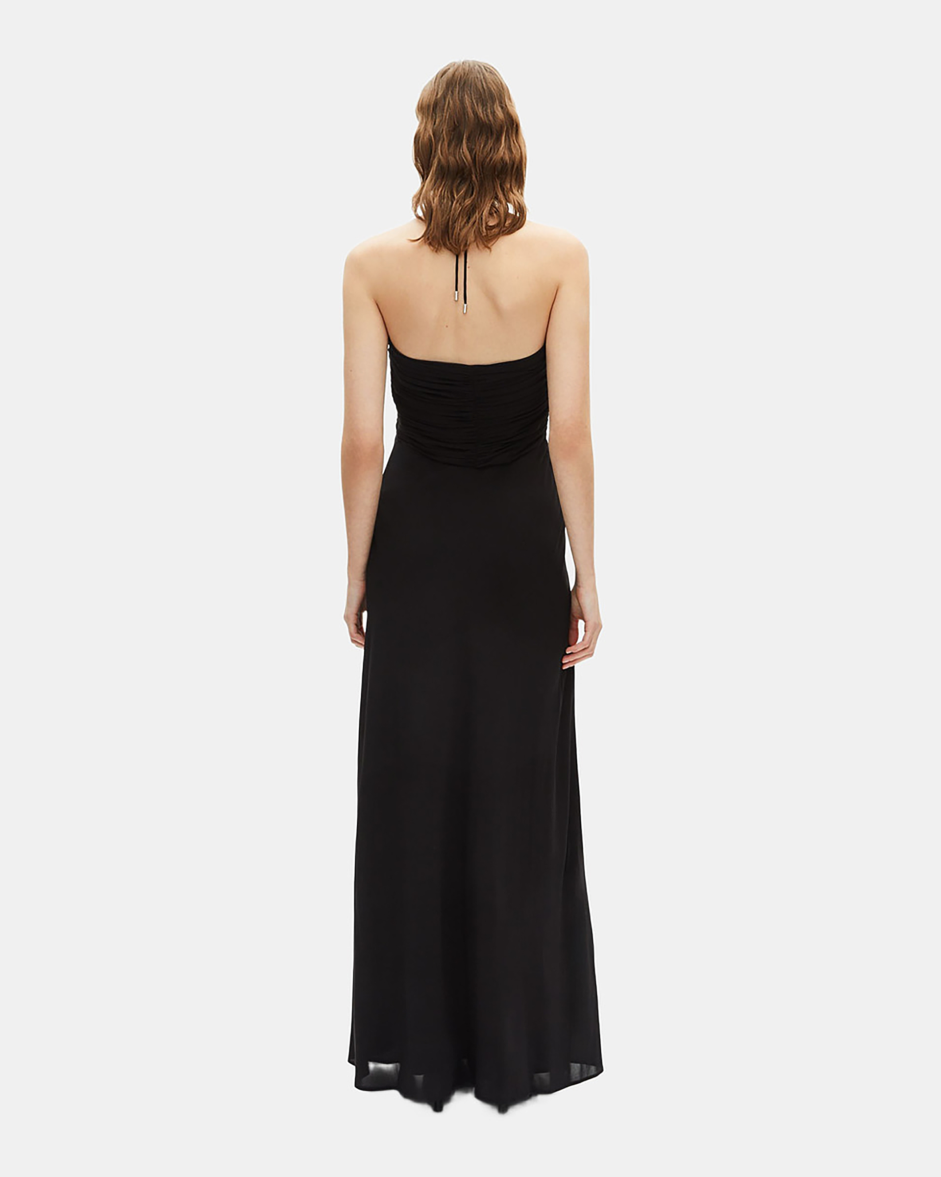 Long low-cut dress with black flower detail