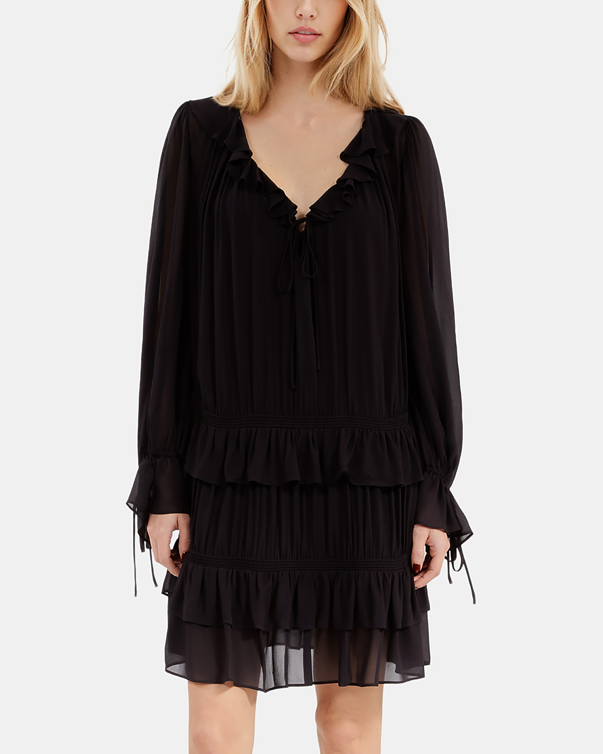 Short black dress with ruffles