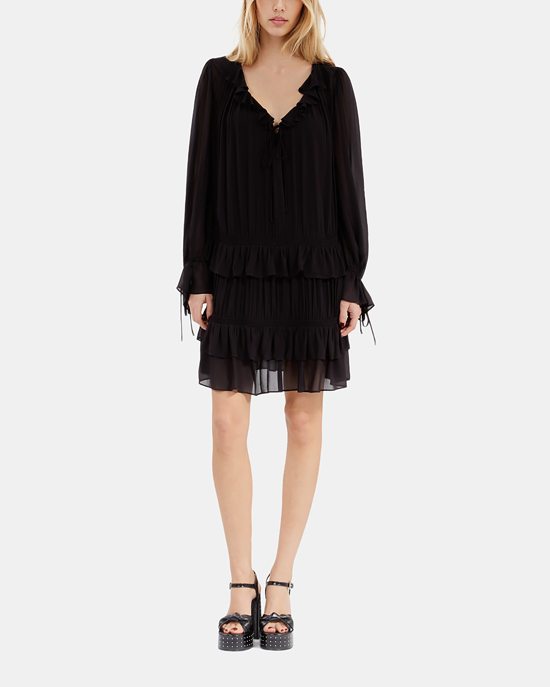 Short black dress with ruffles