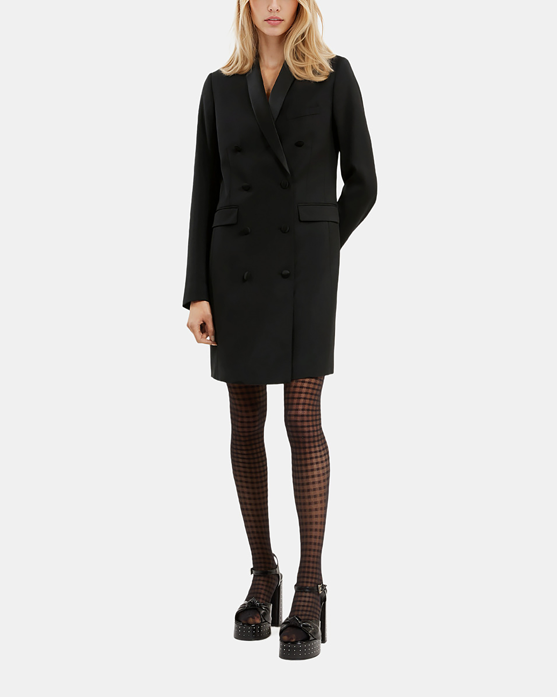 Short black wool tailored dress