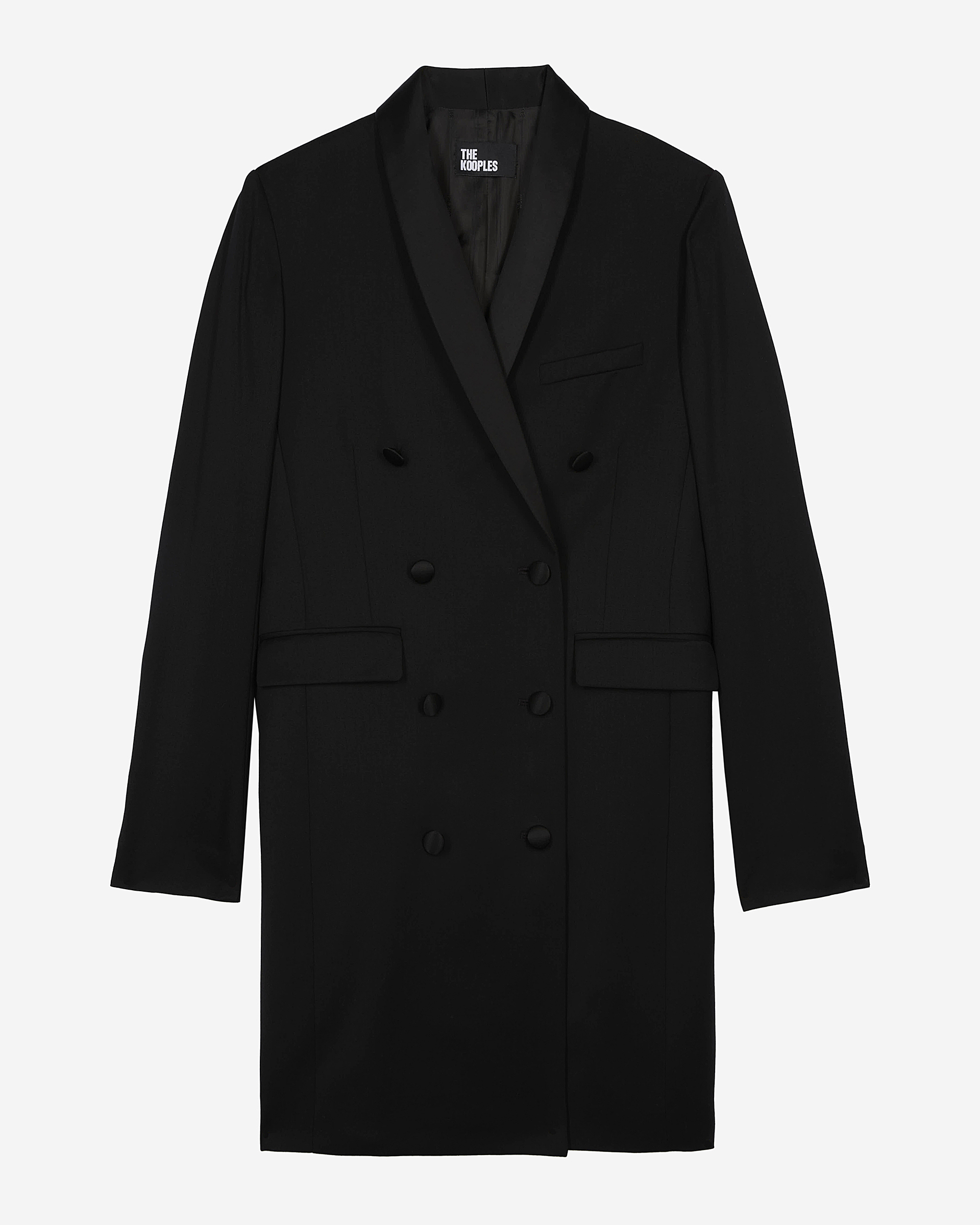 Short black wool tailored dress