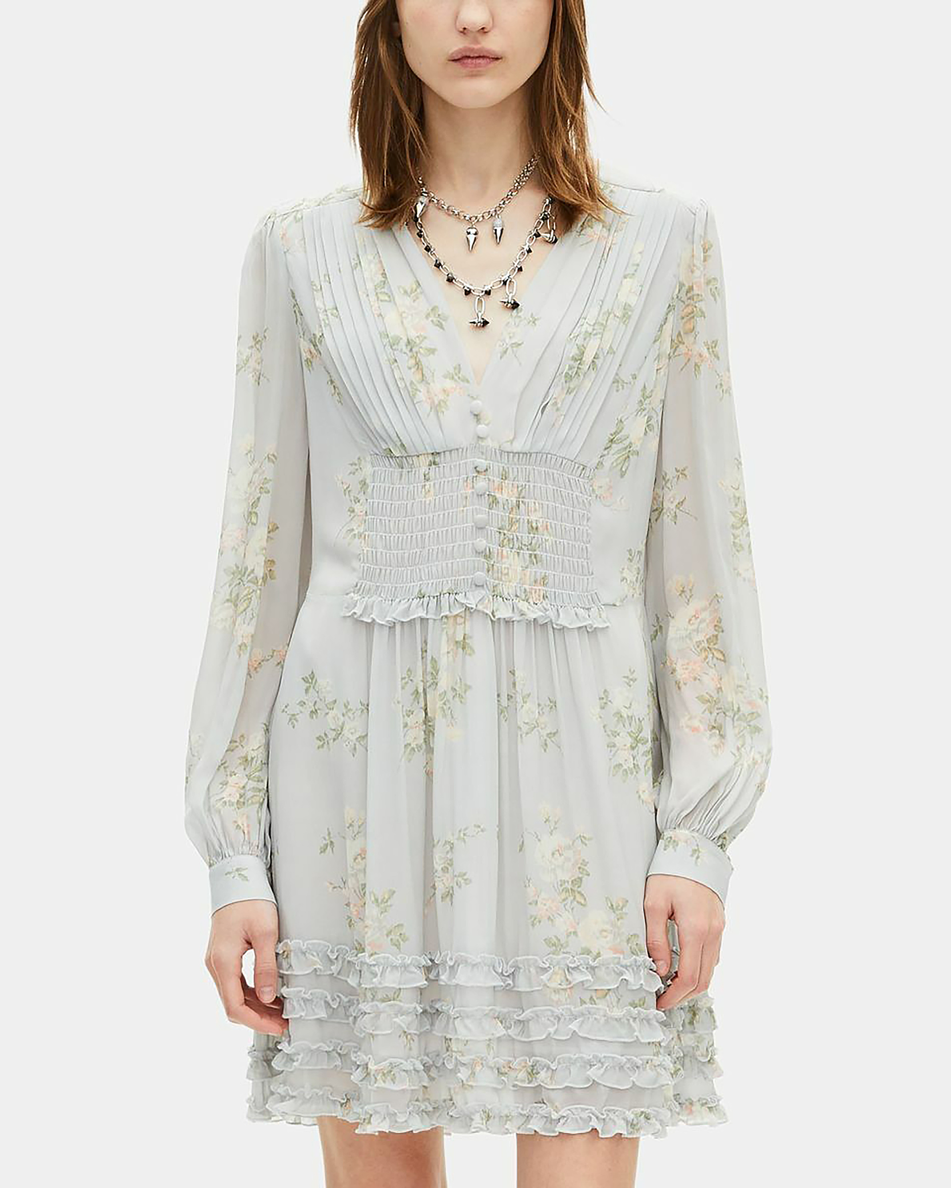Blue floral print short dress