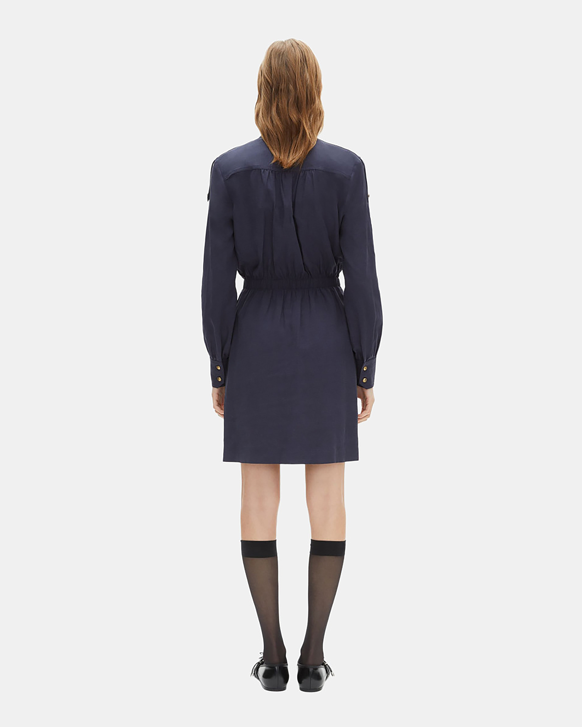 Short navy blue linen dress