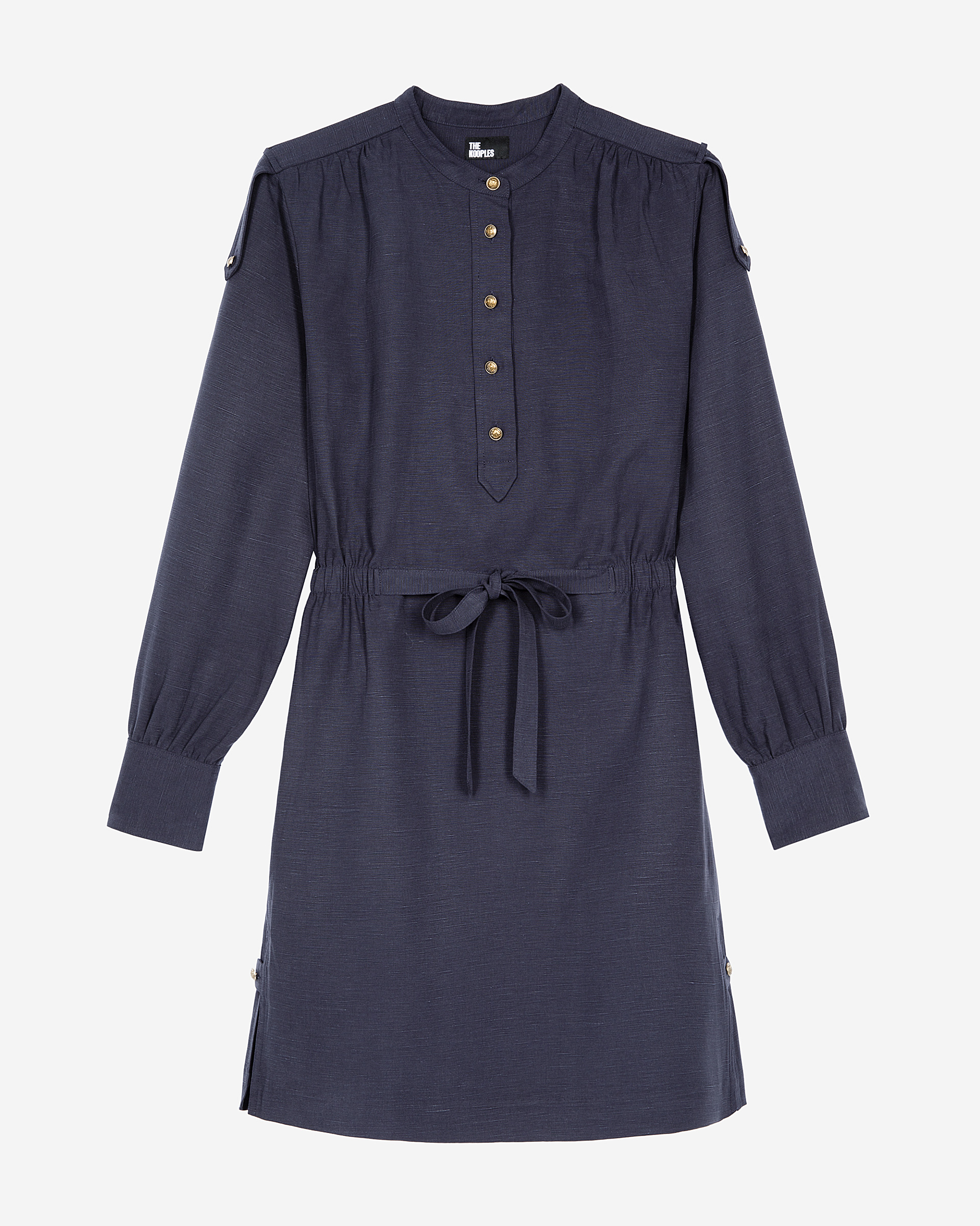 Short navy blue linen dress
