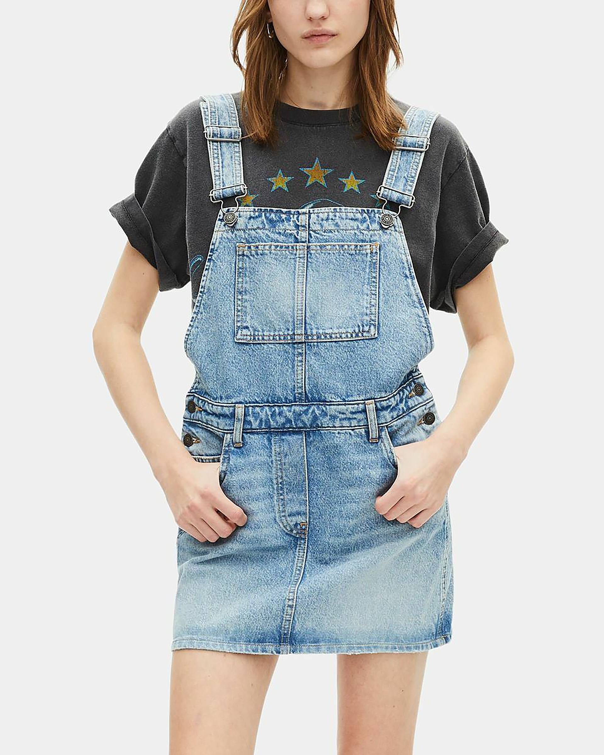 Short denim dungaree dress