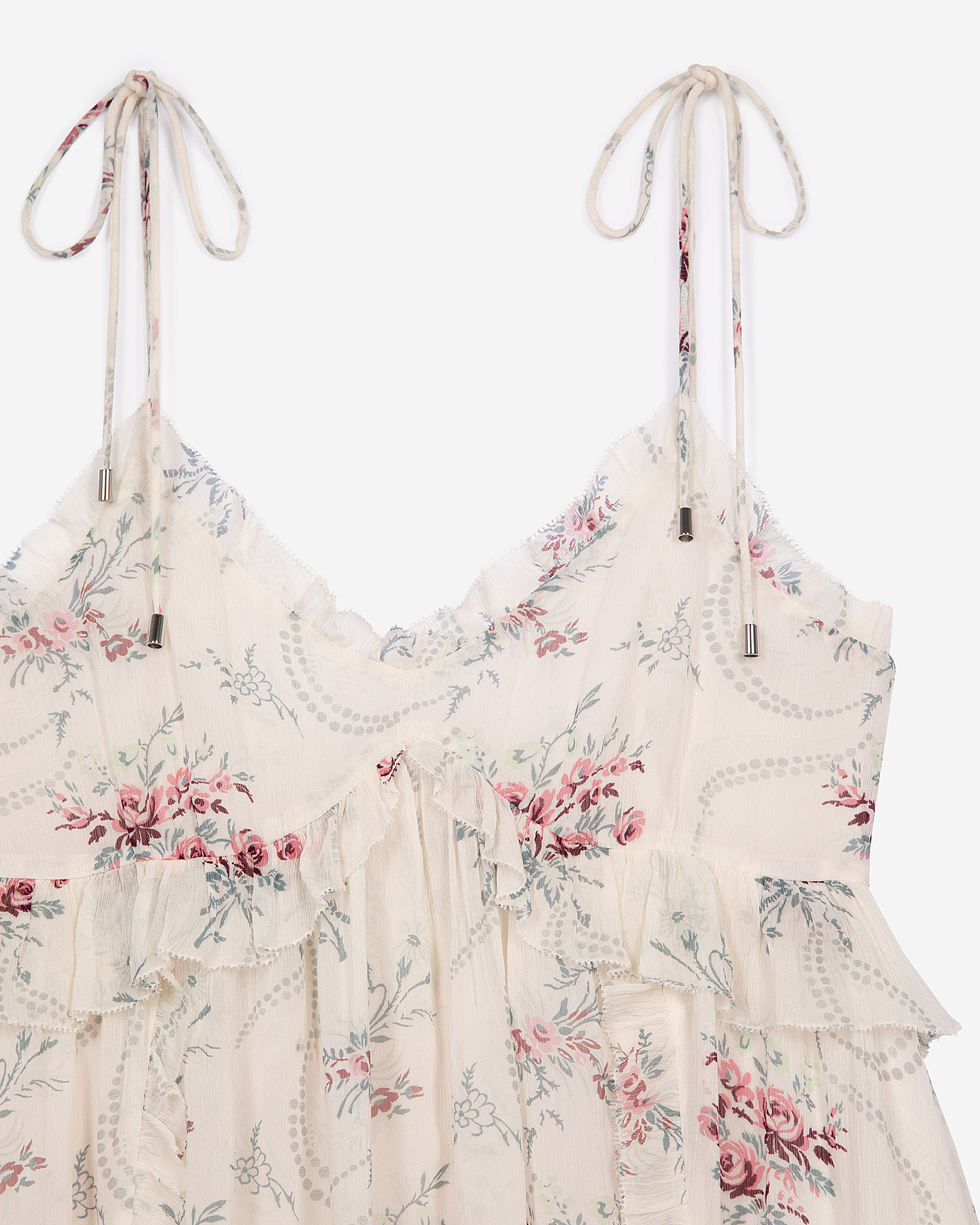 Short white floral print strapless dress