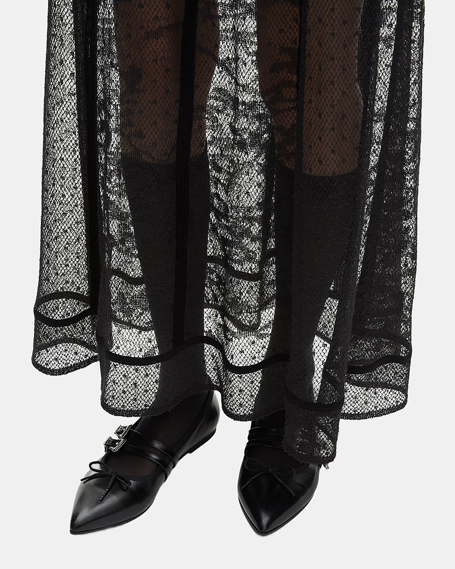Long black mesh and lace dress