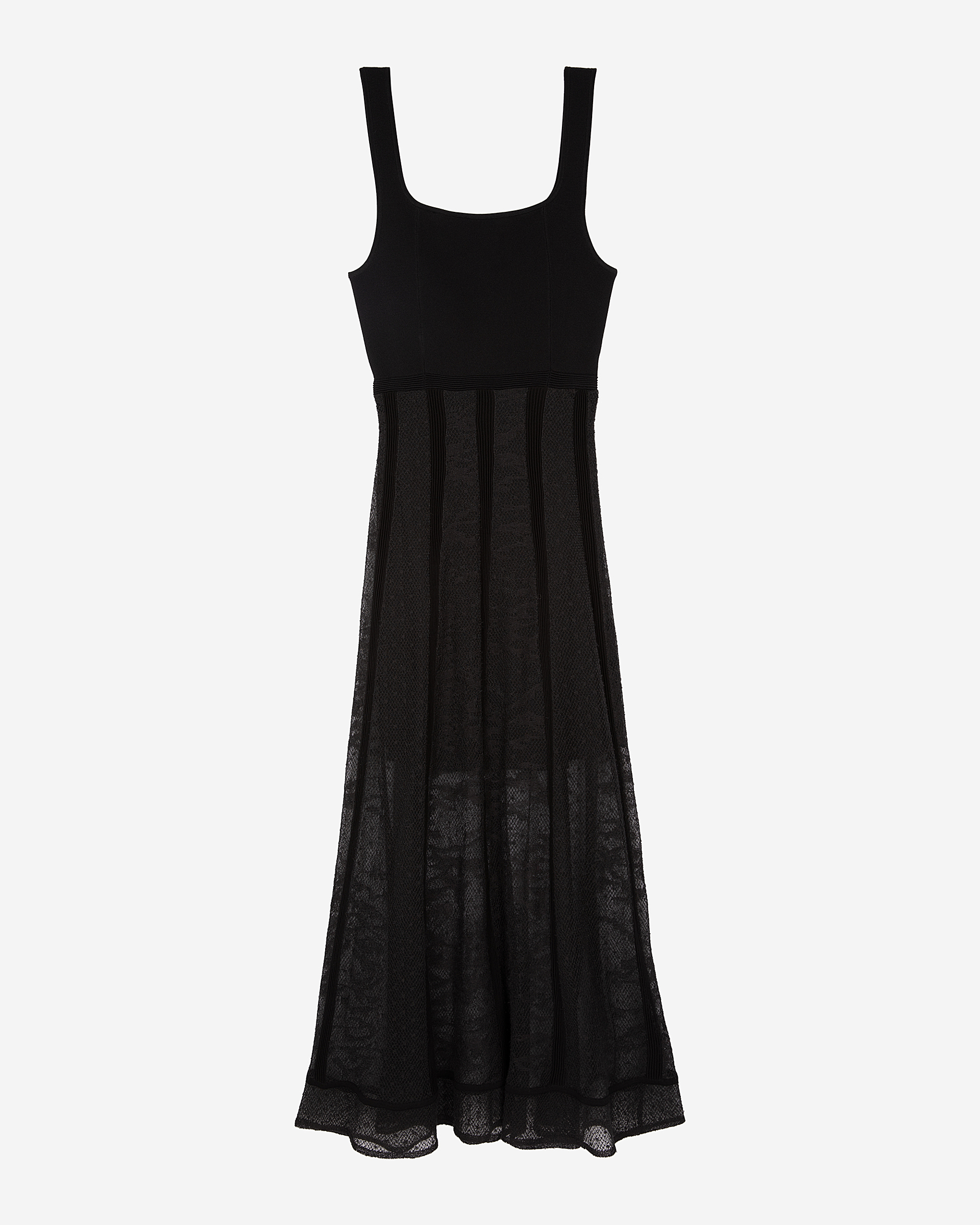 Long black mesh and lace dress