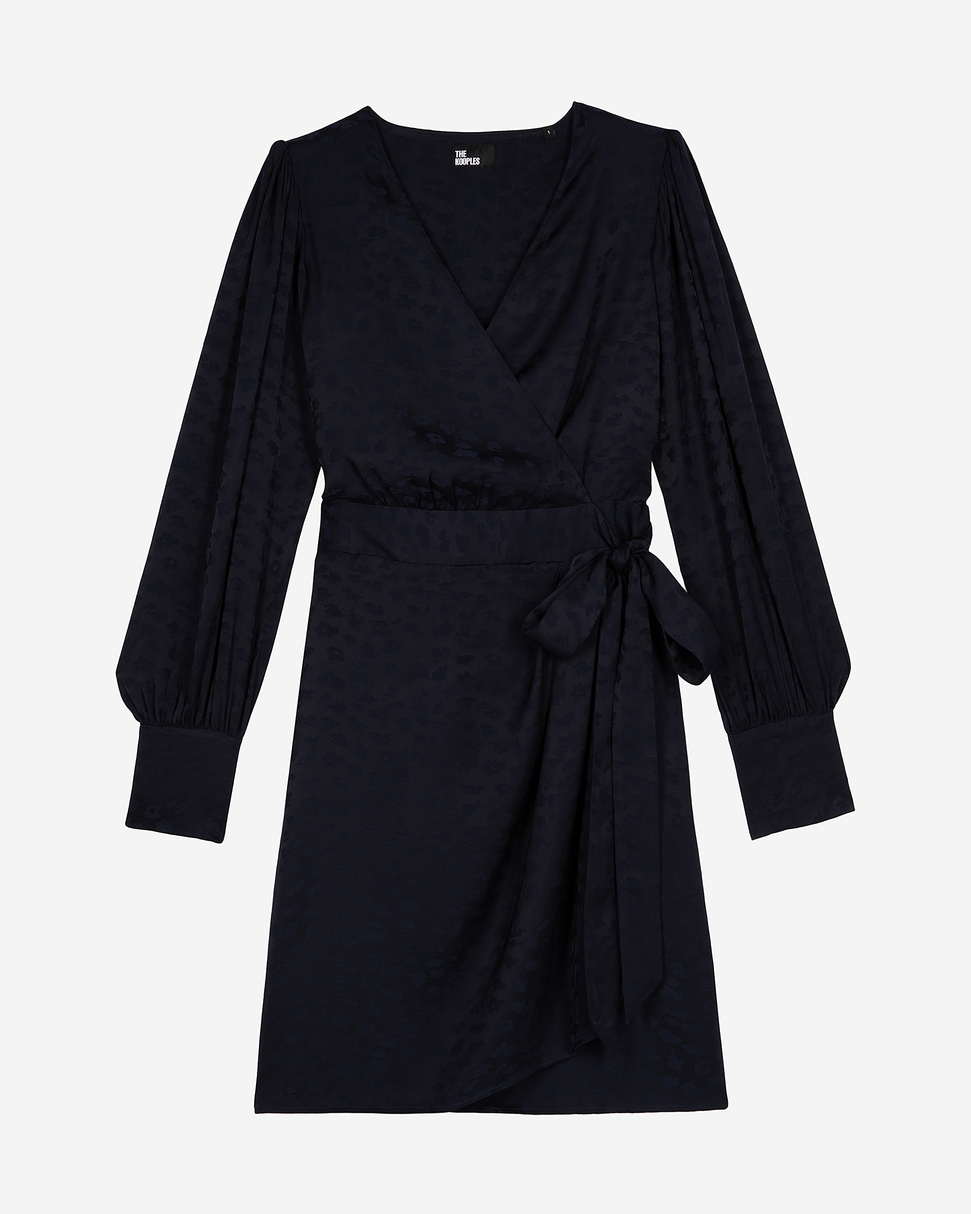 Short navy jacquard wrap dress