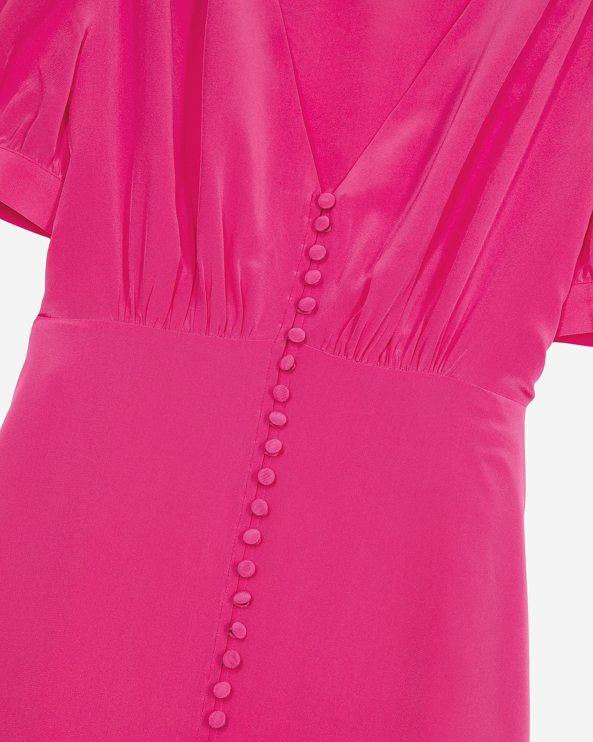 Long dress with pink silk buttoning