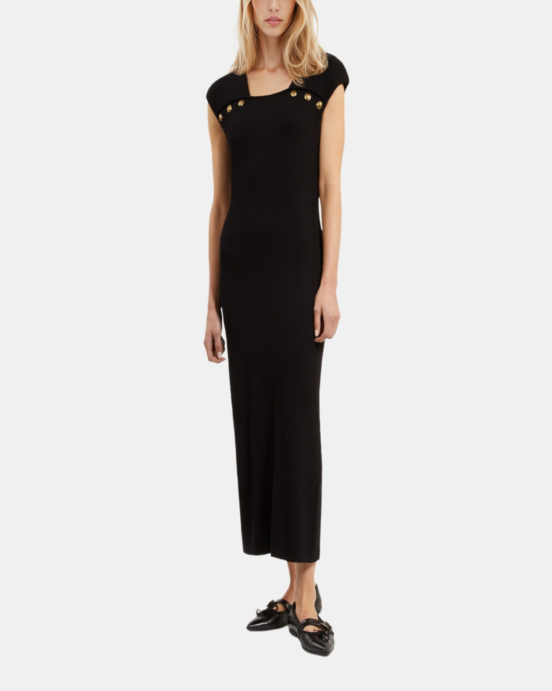 Black rib-knit maxi dress